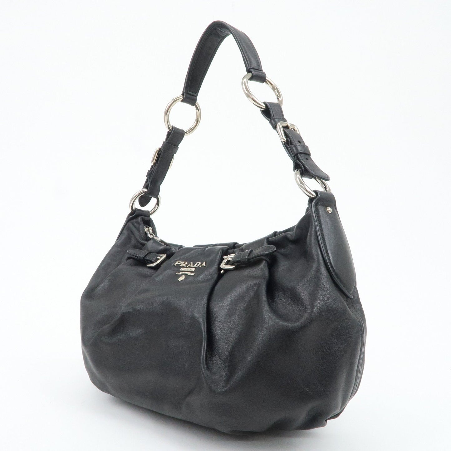 PRADA Soft Calf Leather Shoulder Bag Black BR3795  d