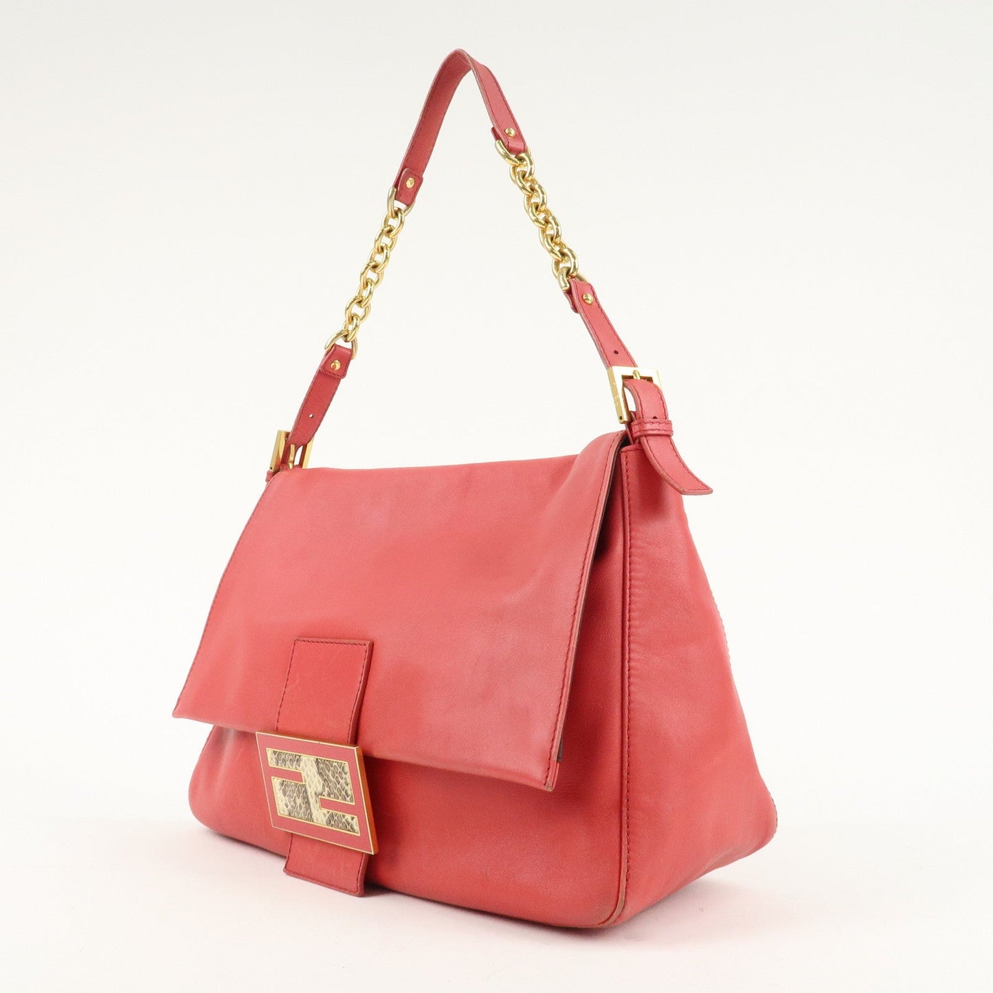 FENDI Big Mamma Baguette Leather Chain Shoulder Bag Pink 8BR638  d