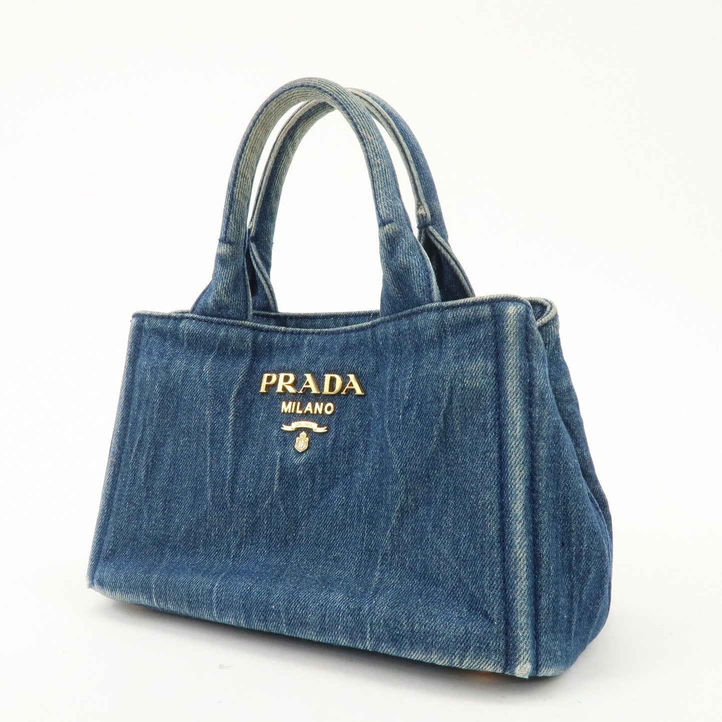 PRADA Nano Canapa Mini Denim Hand Bag Tote Bag Blue  d