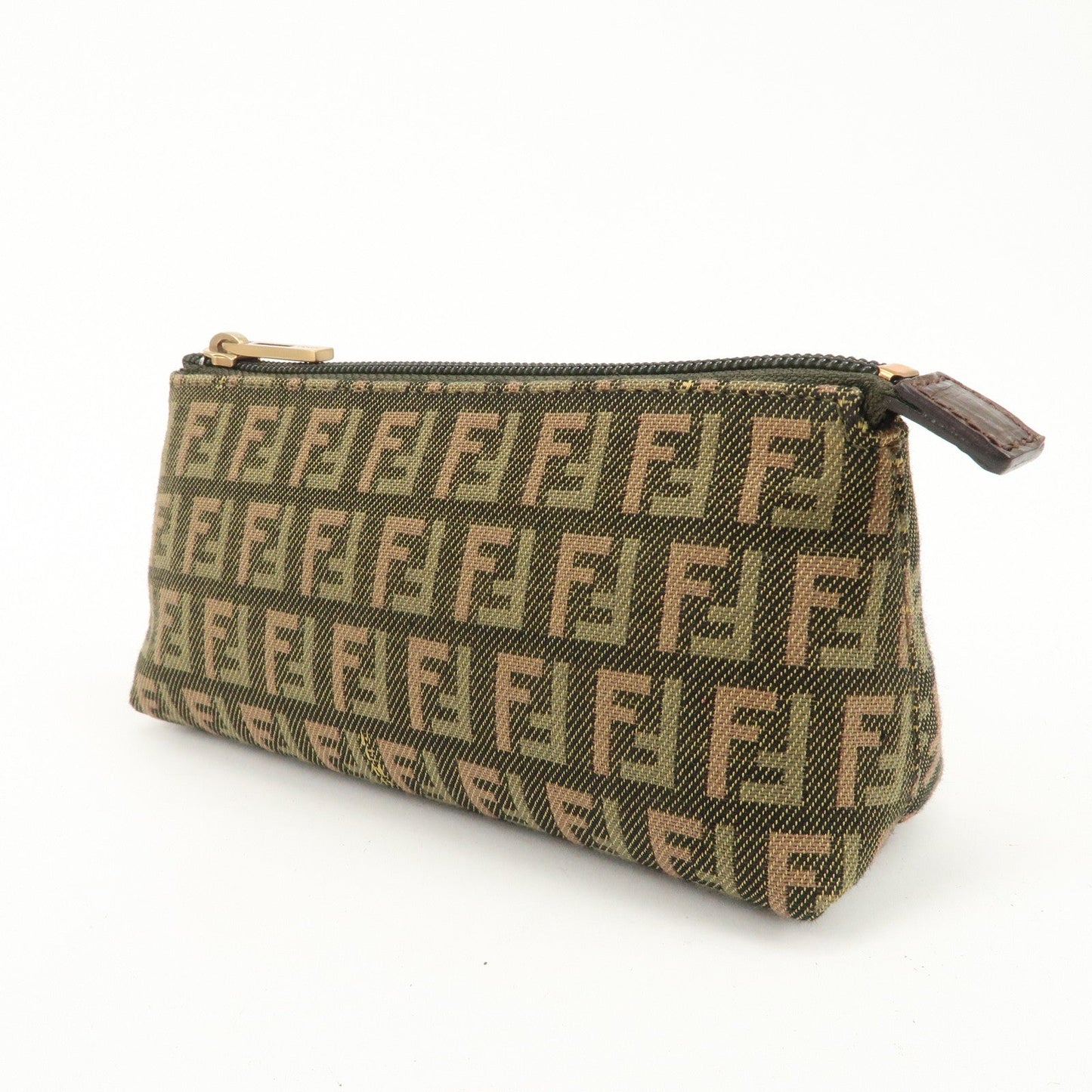 FENDI Zucca Canvas Leather Pouch Mini Bag Khaki Brown 7N0037  d