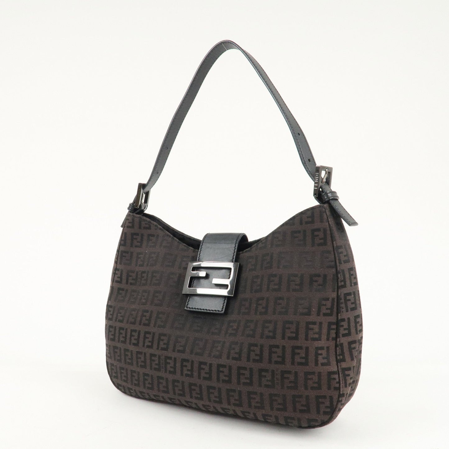 FENDI Zucchino Canvas Leather Shoulder Bag Brown Black 8BR036  d