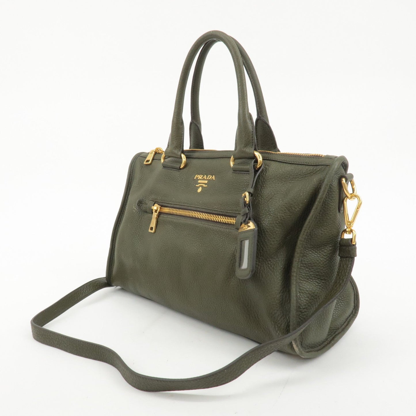 PRADA Leather 2Way Bag Hand Bag Shoulder Bag Khaki BL0805  d