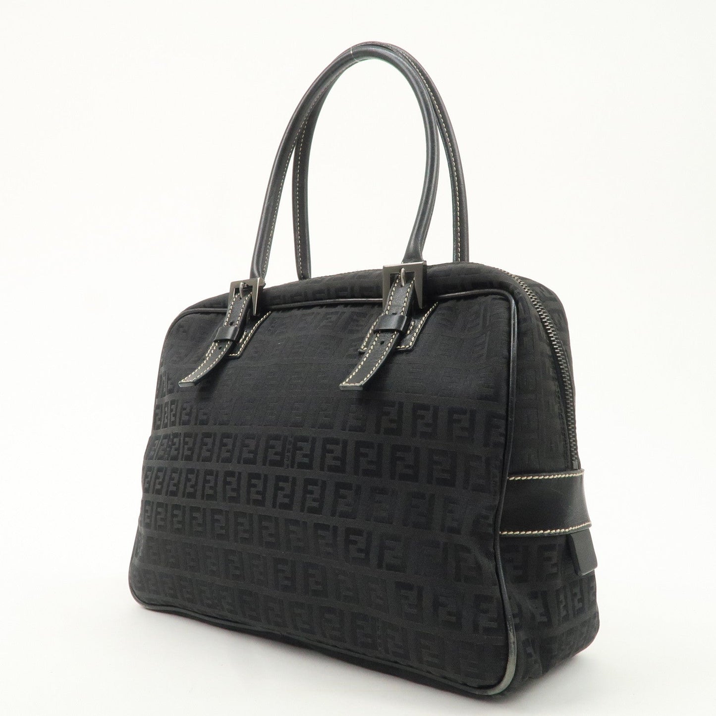 FENDI Zucchino Canvas Leather Mini Boston Bag Black 8BN005  d