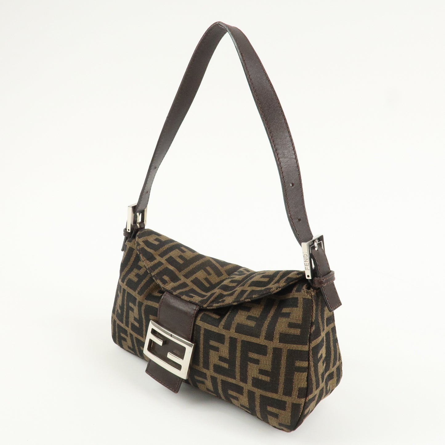 FENDI Zucca Canvas Leather Shoulder Bag Brown Black 26725  d