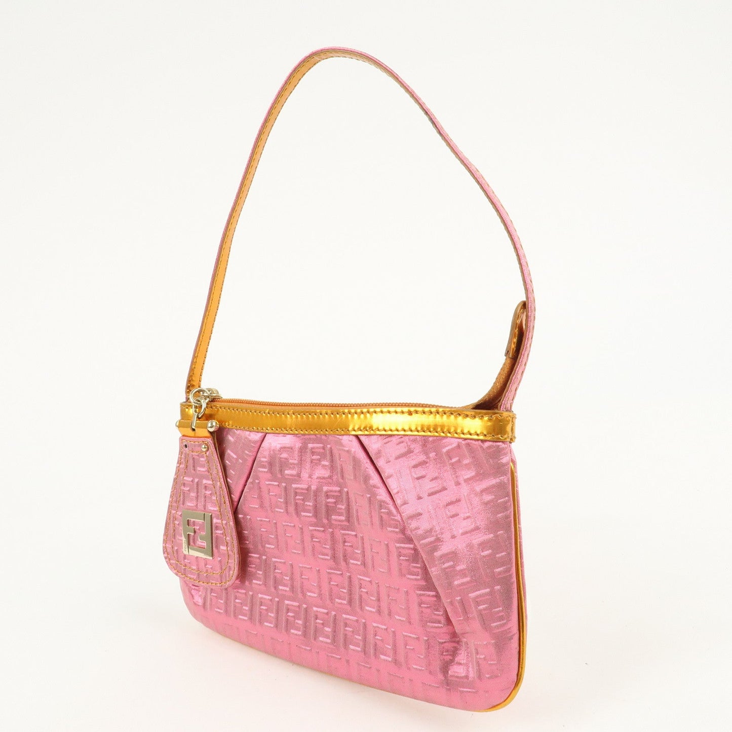 FENDI Zucchino PVC Patent Leather Shoulder Bag Hand Bag Pink Gold  d