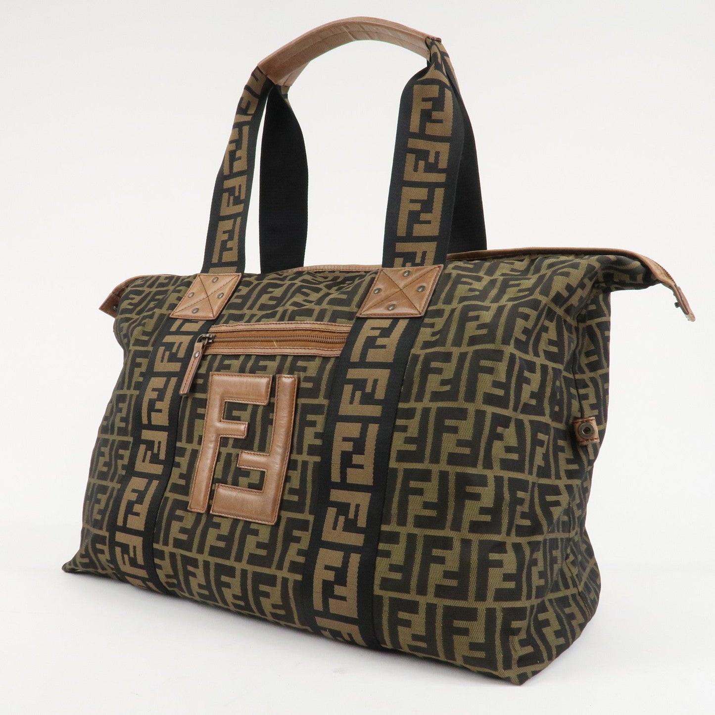FENDI Zucca Nylon Leather Boston Bag Brown Black 7VS071  d