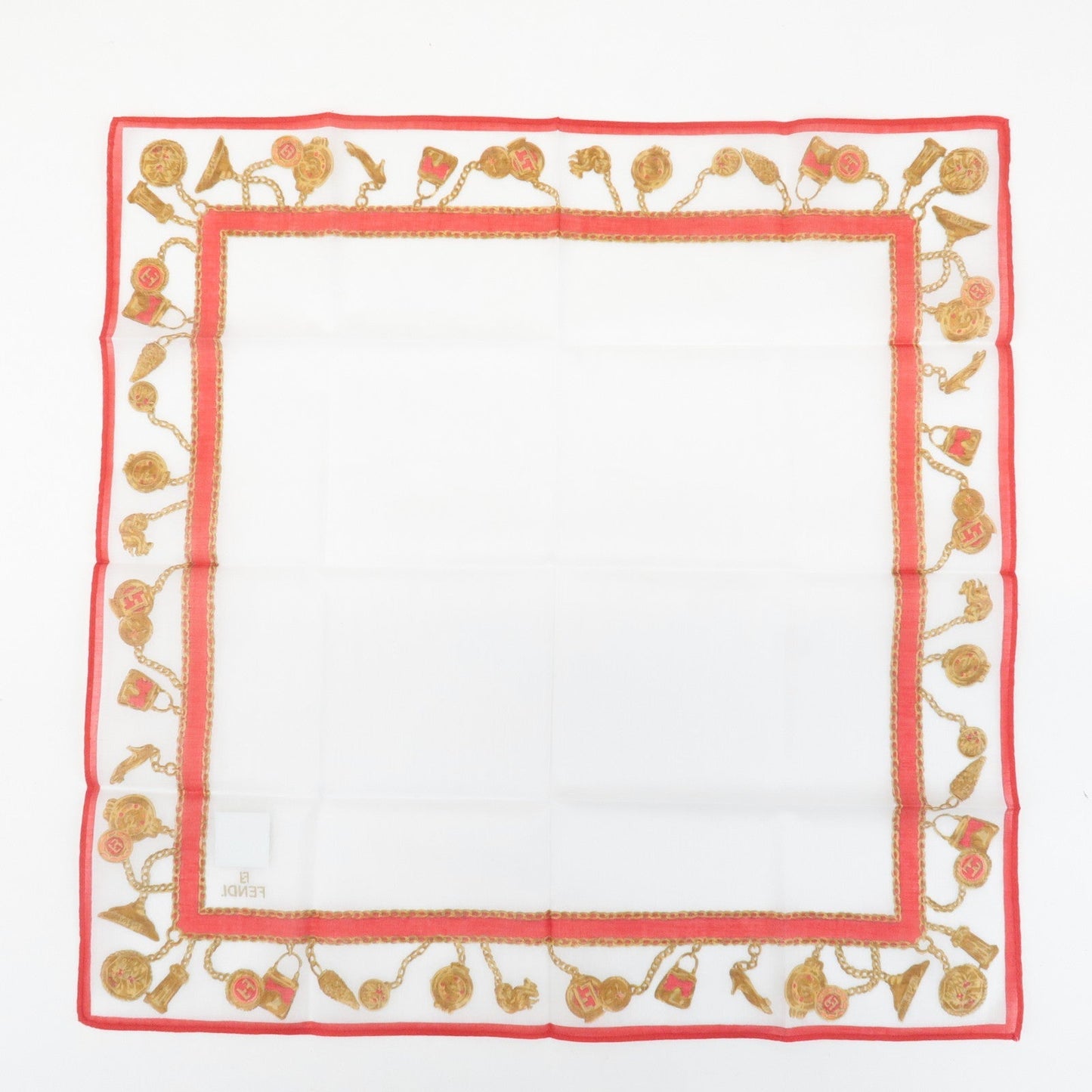 FENDI Set of 5 Cotton 100% Handkerchief Pink Navy Red White  d
