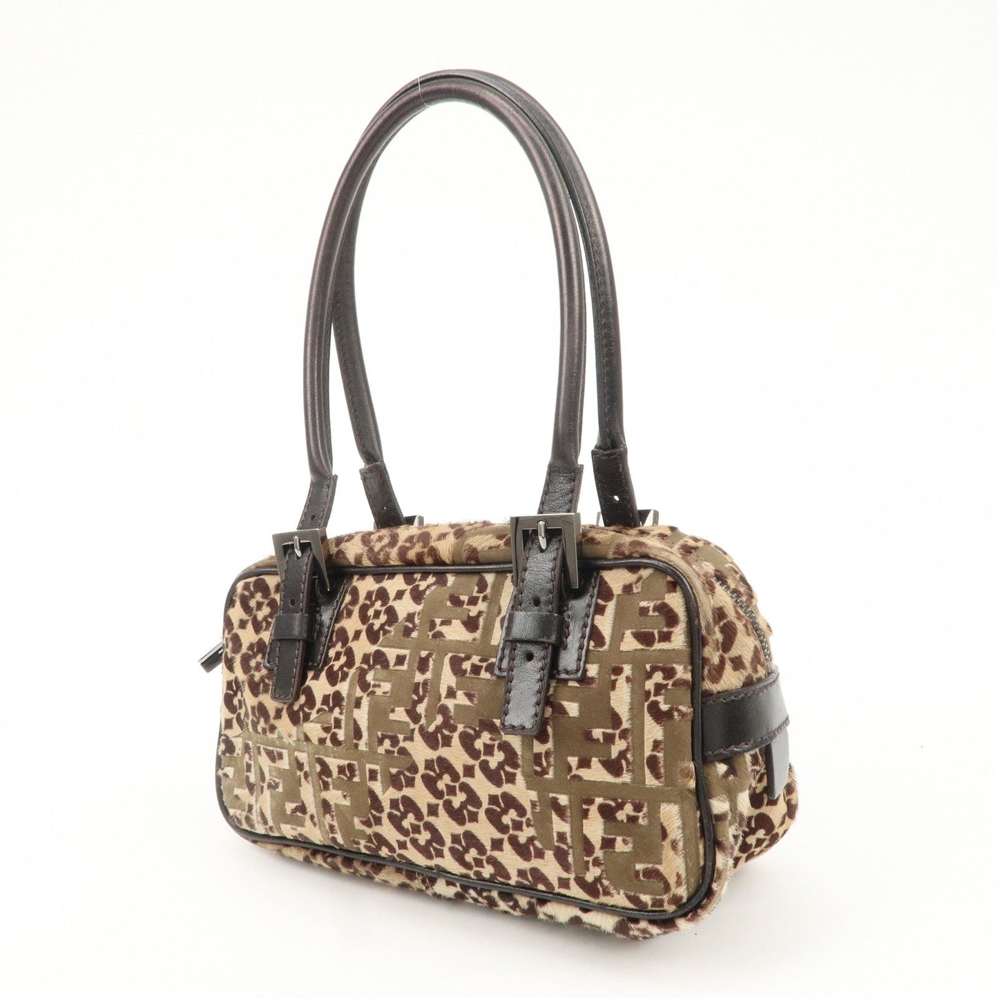 FENDI FF Unborn Calf Leather Mini Boston Bag Hand Bag 8BN004  d