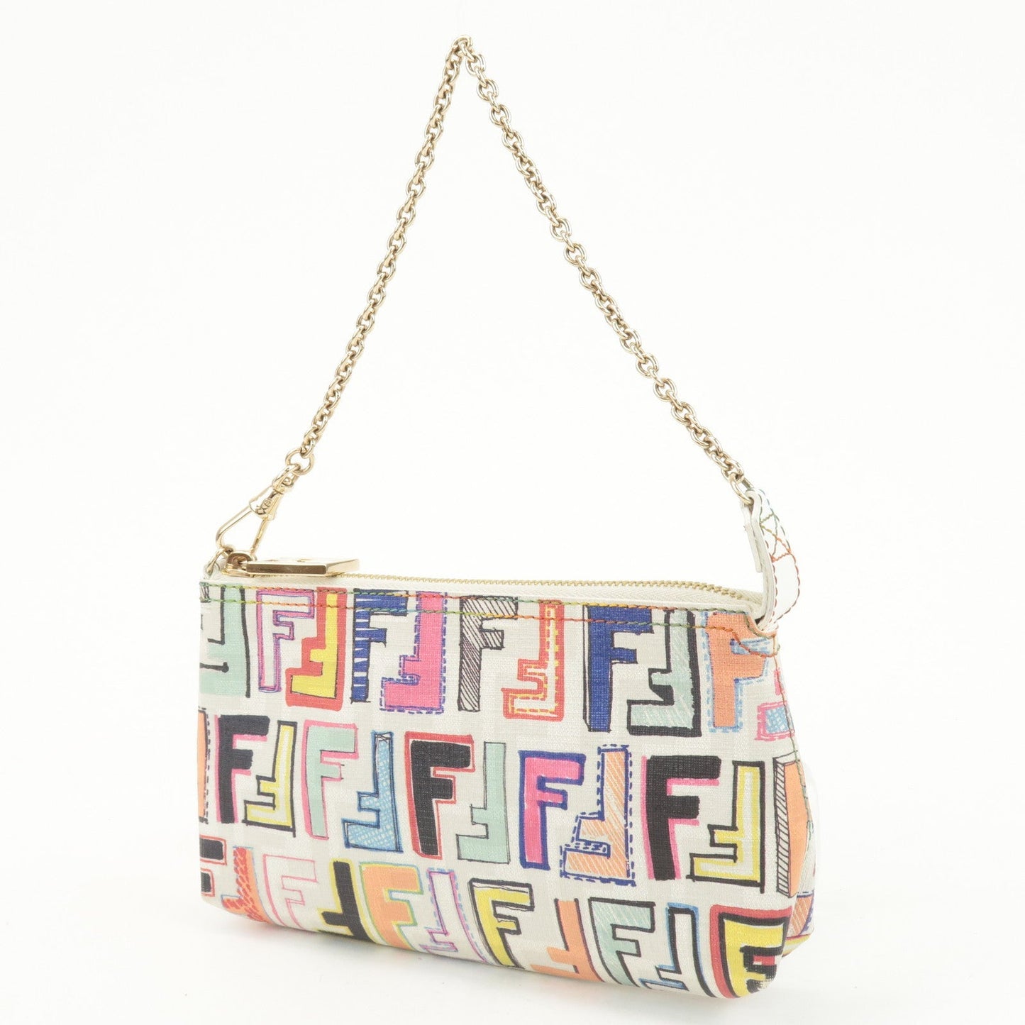 FENDI Zucca Print PVC Chain Accessory Pouch Multicolor 8BR592  d