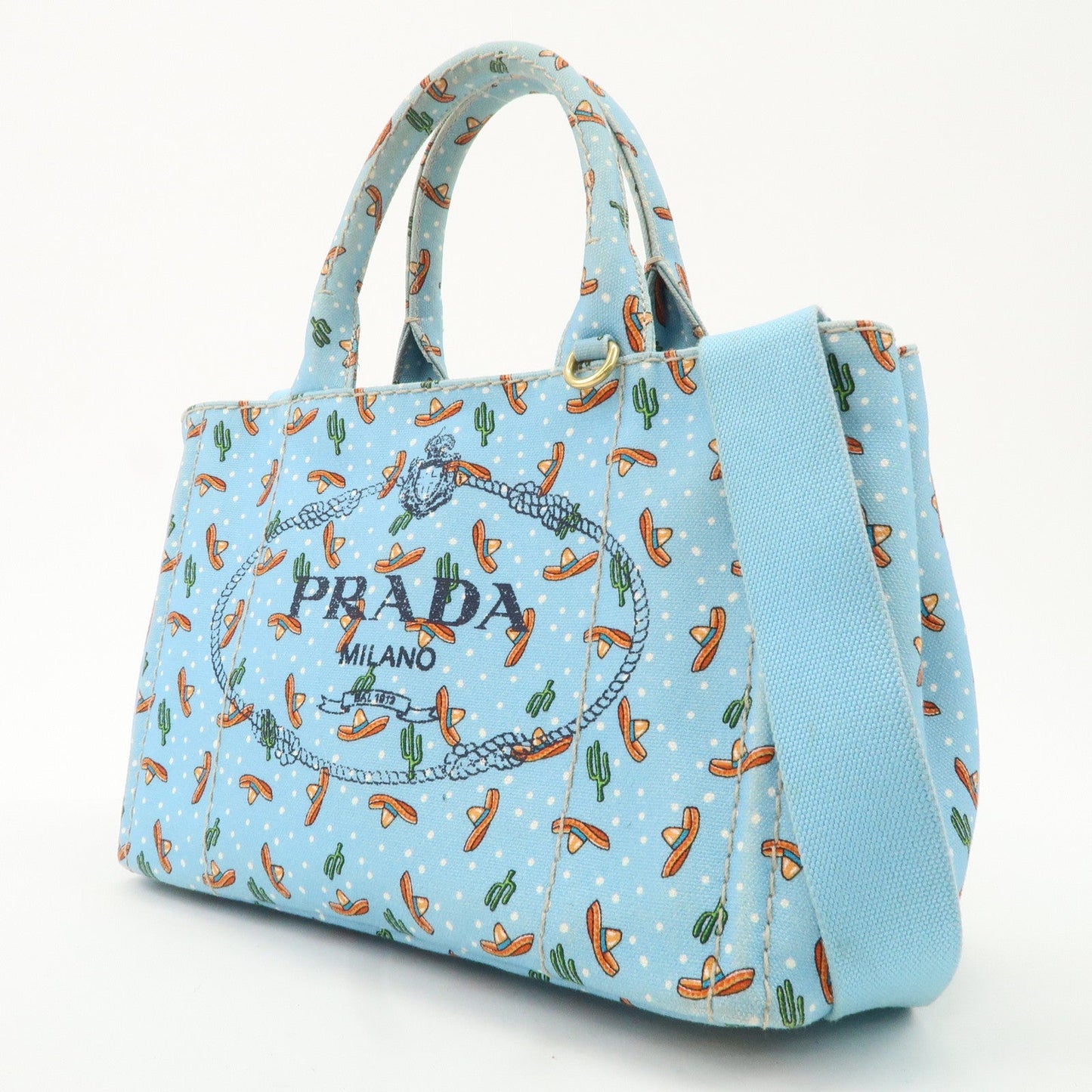 PRADA Canapa Mini Canvas 2Way Bag Light Blue 1BG439  d