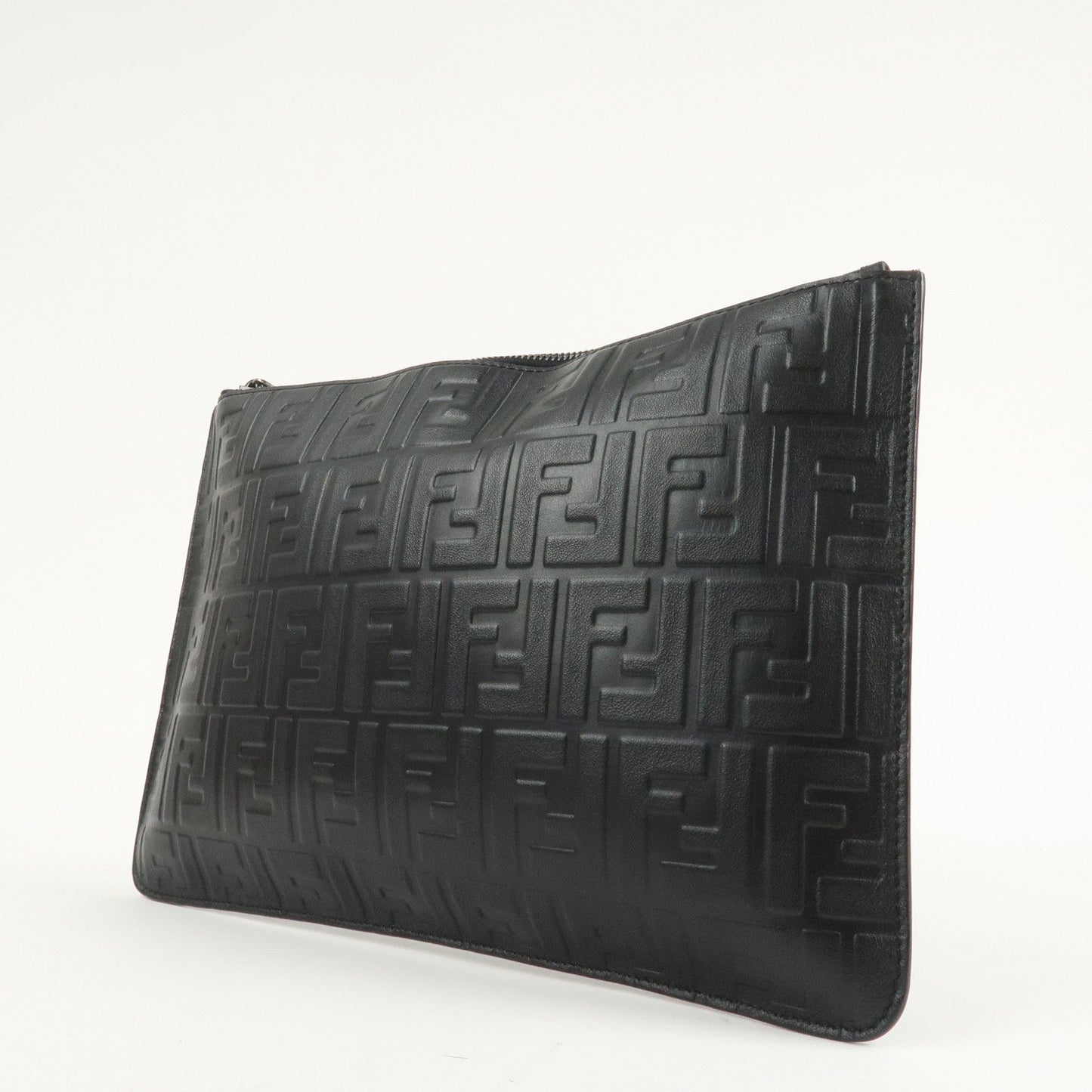 FENDI Zucca Leather Clutch Bag Hand Bag  Black 7N0078  d
