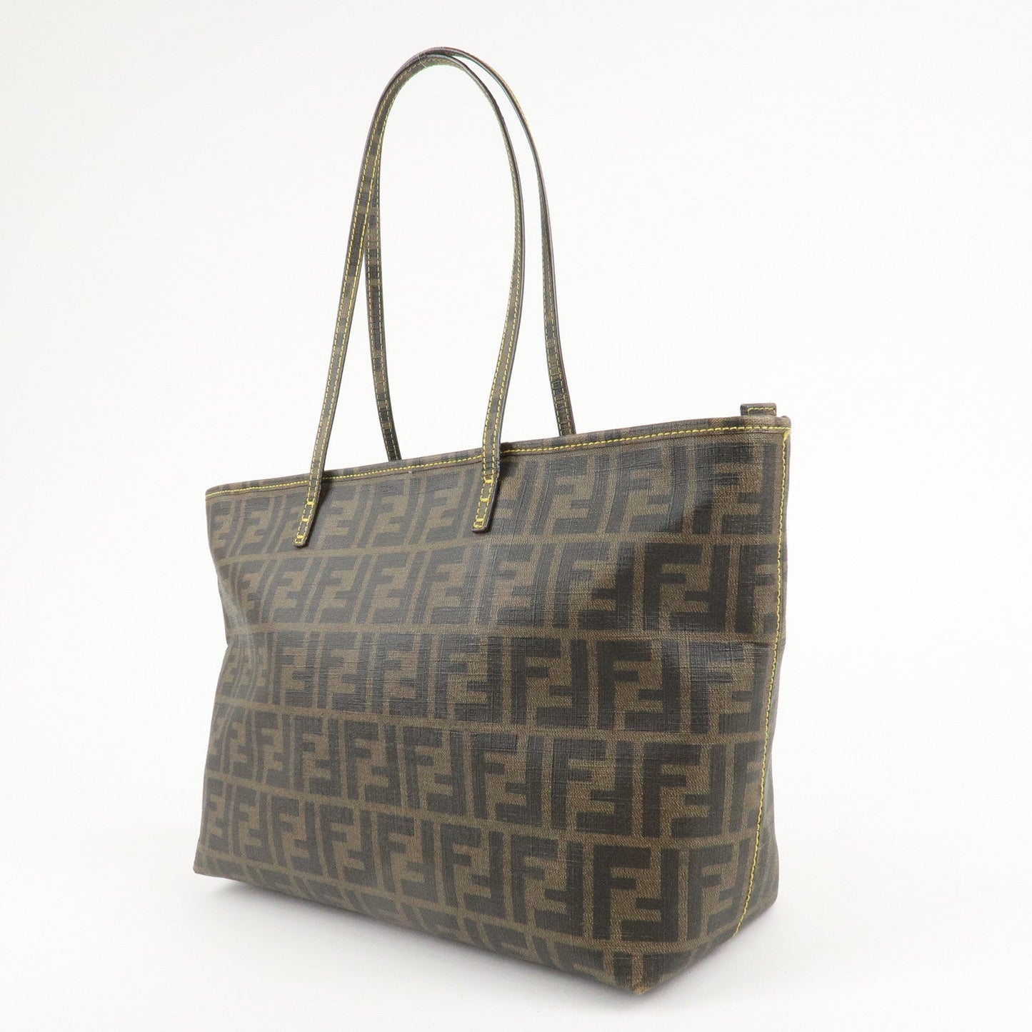 FENDI Zucca Logo Print PVC Tote Bag Brown Black 8BH198  d