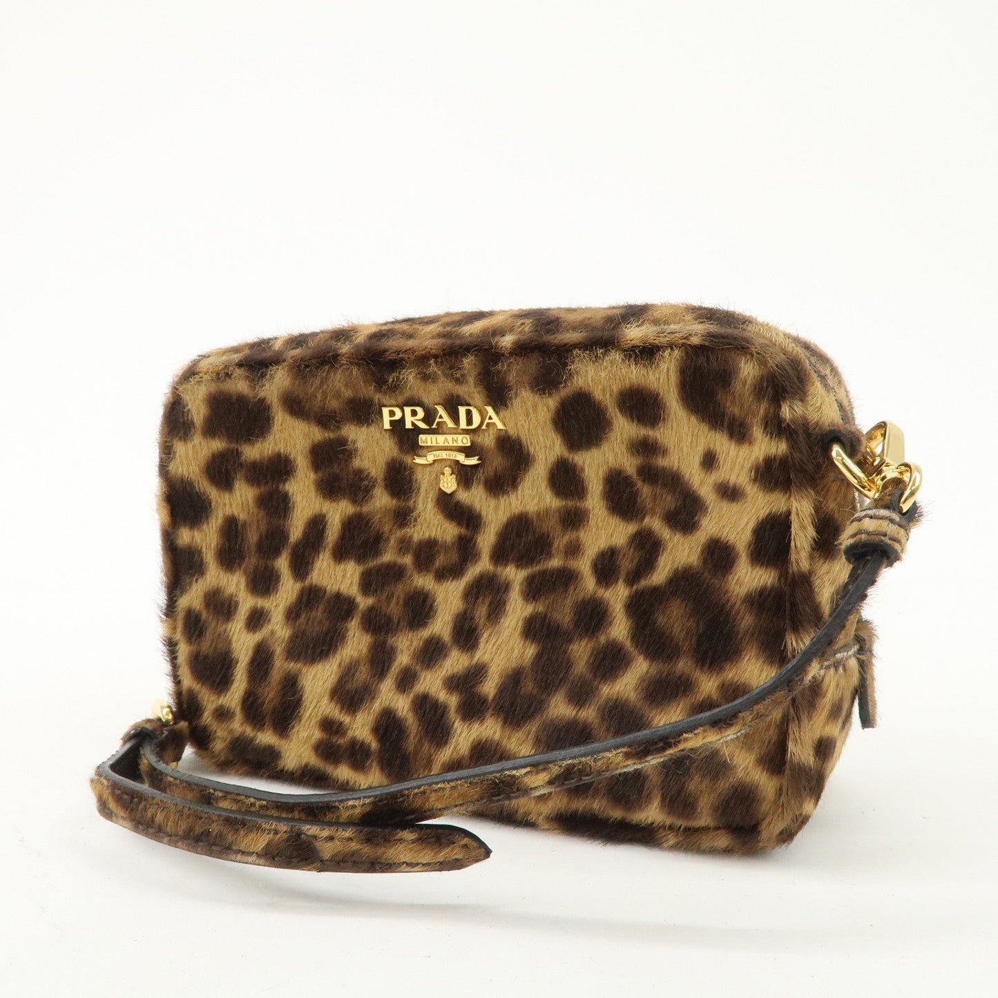 PRADA Logo Unborn Calf Shoulder Bag Pouch Brown 1NF674  d
