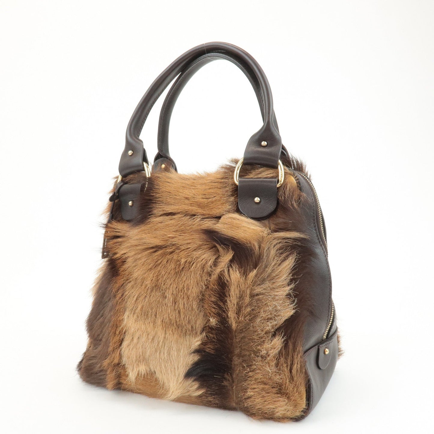 FENDI Unborn Calf Leather Hand Bag Shoulder Bag Brown 8BR286  d