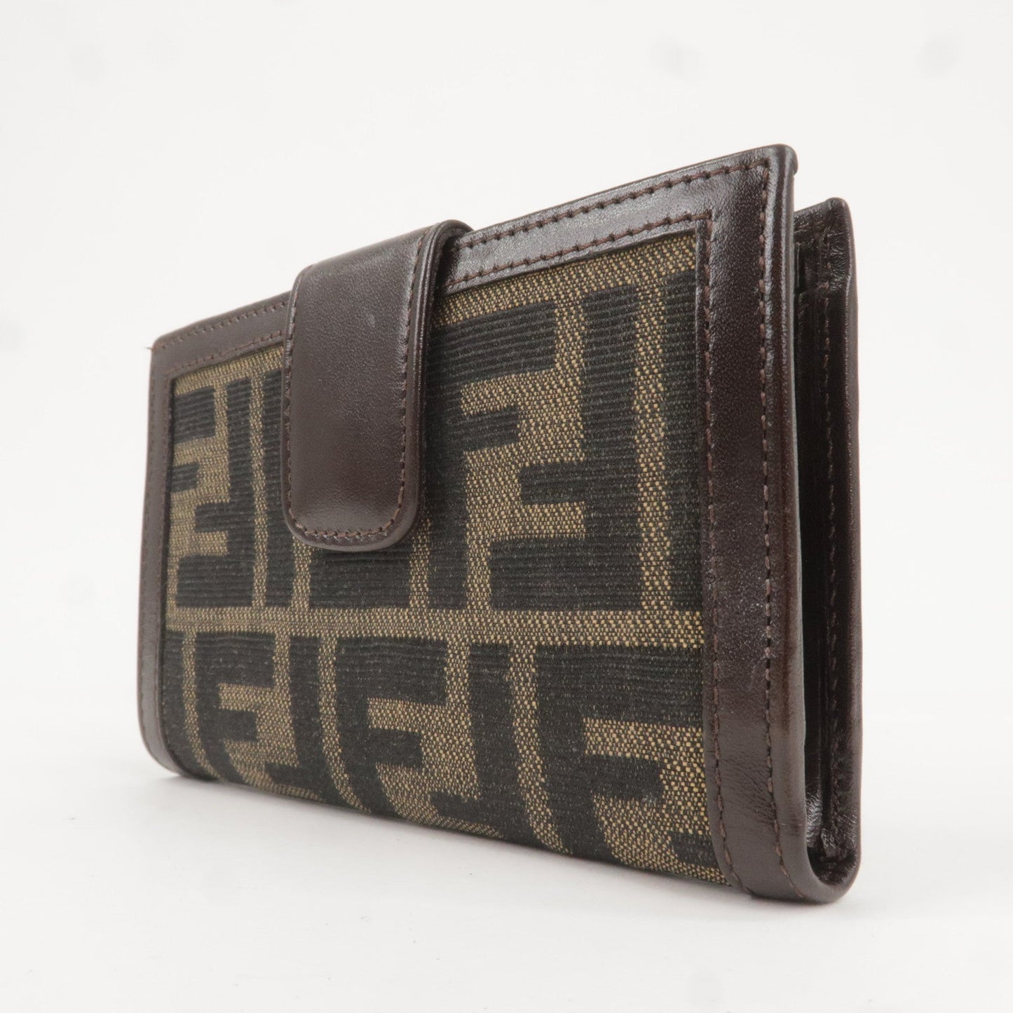 FENDI Zucca Canvas Leather Bi-Fold Wallet Khaki Black Brown 01692