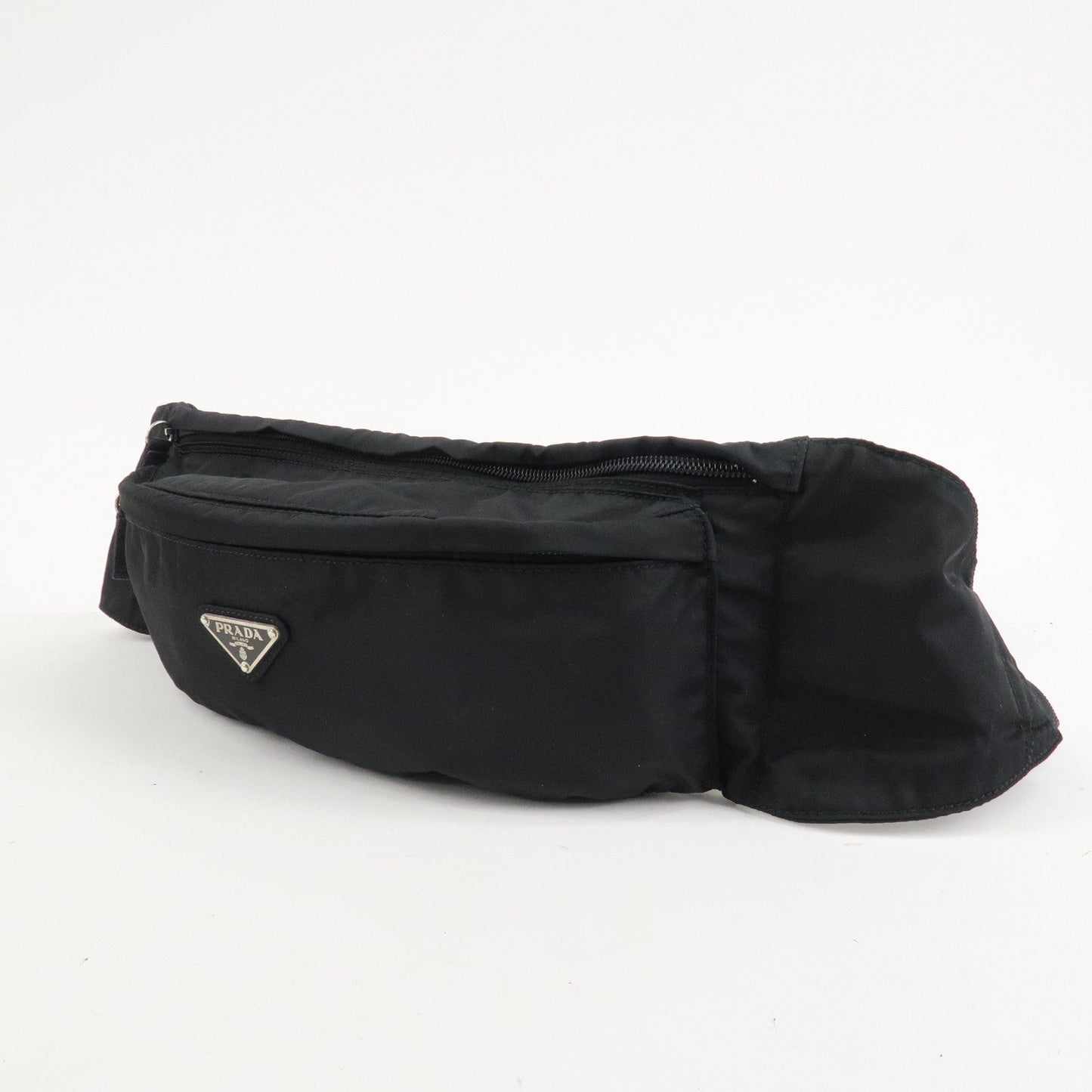 PRADA Nylon Triangle Logo Waist Bag Black Silver HDW  d