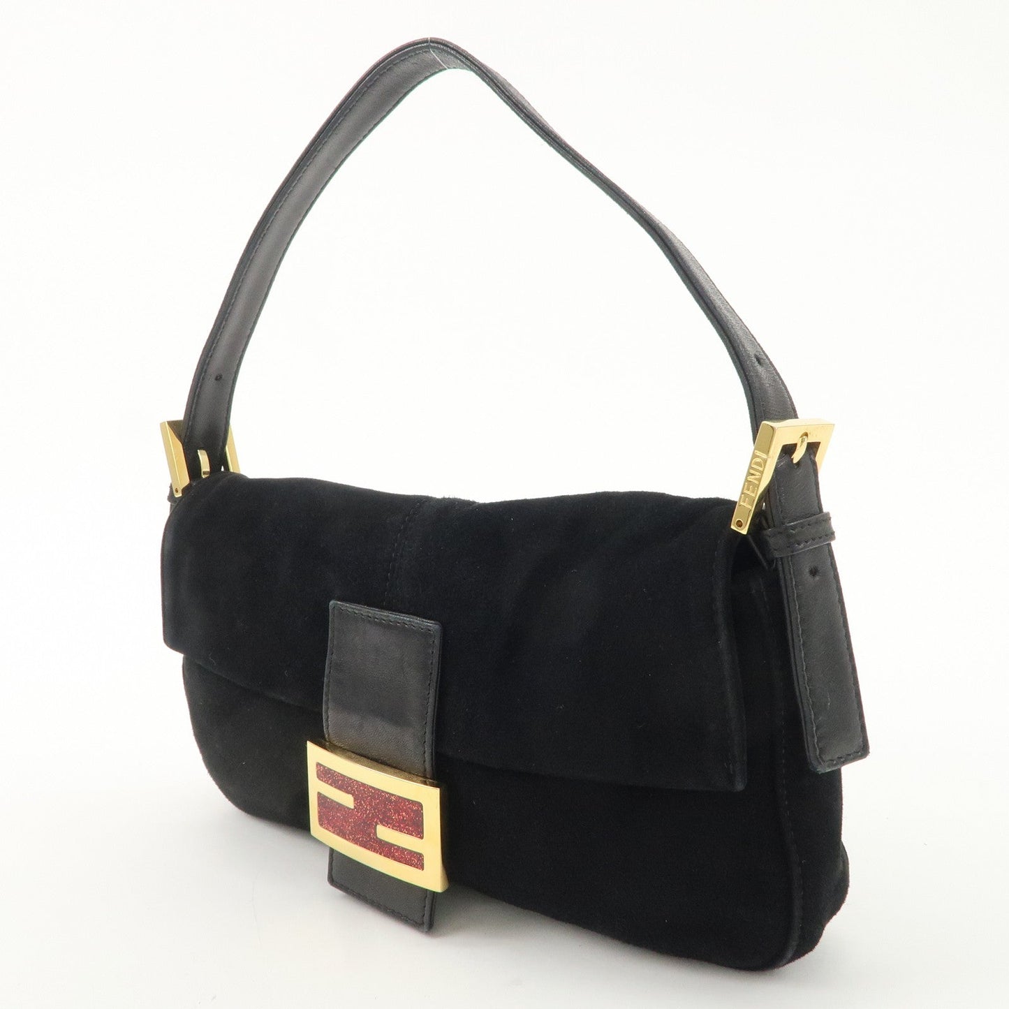 FENDI Mamma Bucket Suede Leather Shoulder Bag Black 26424  d