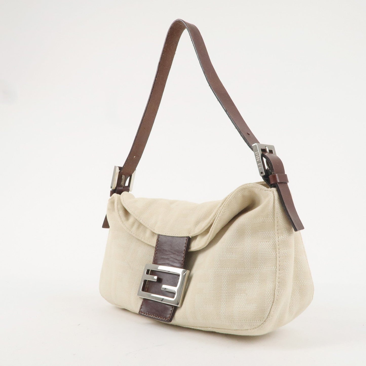 FENDI Zucca Canvas Leather Shoulder Bag Beige Brown 26725