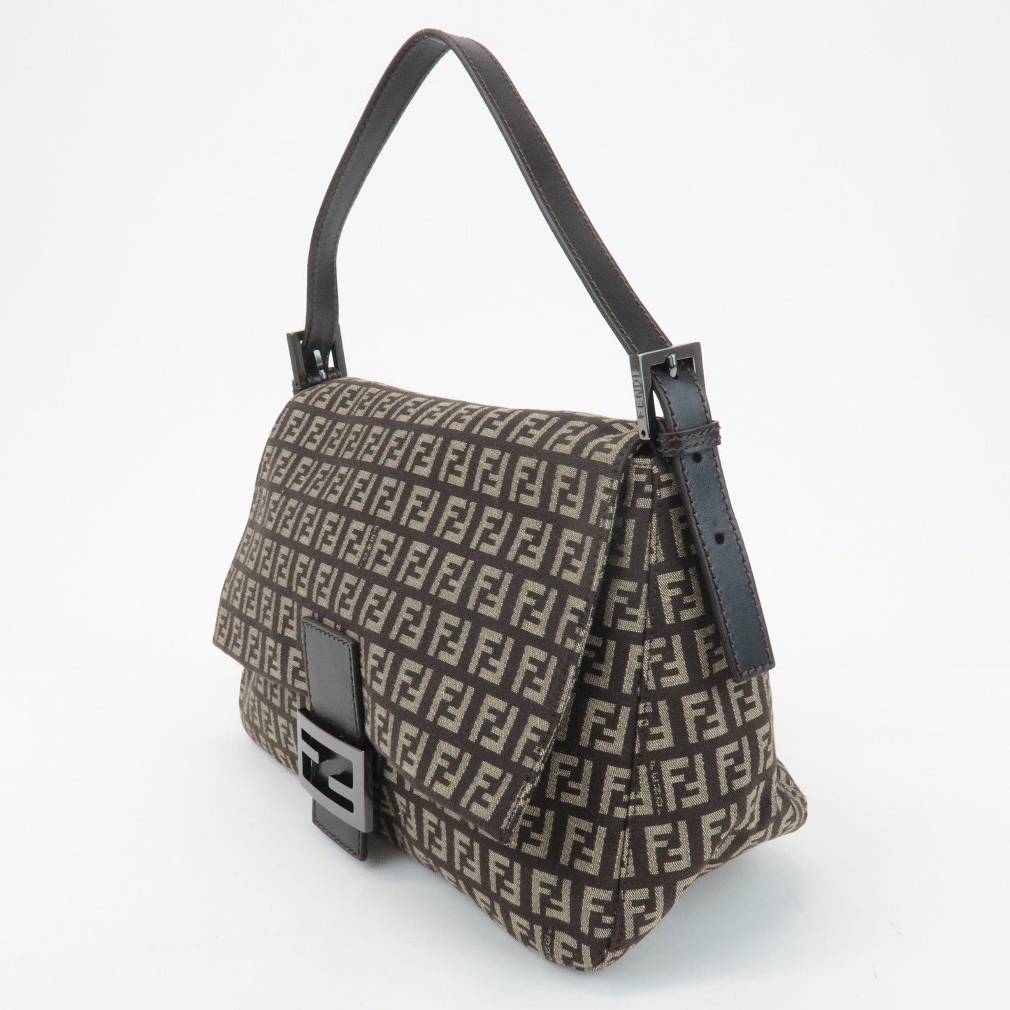 FENDI Mamma Baguette Zucchino Canvas Leather Shoulder Bag 8BR001  d