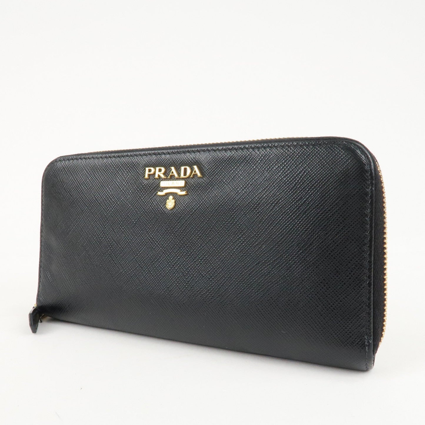 PRADA Saffiano Leather Round Zipper Long Wallet Black 1M0506  d