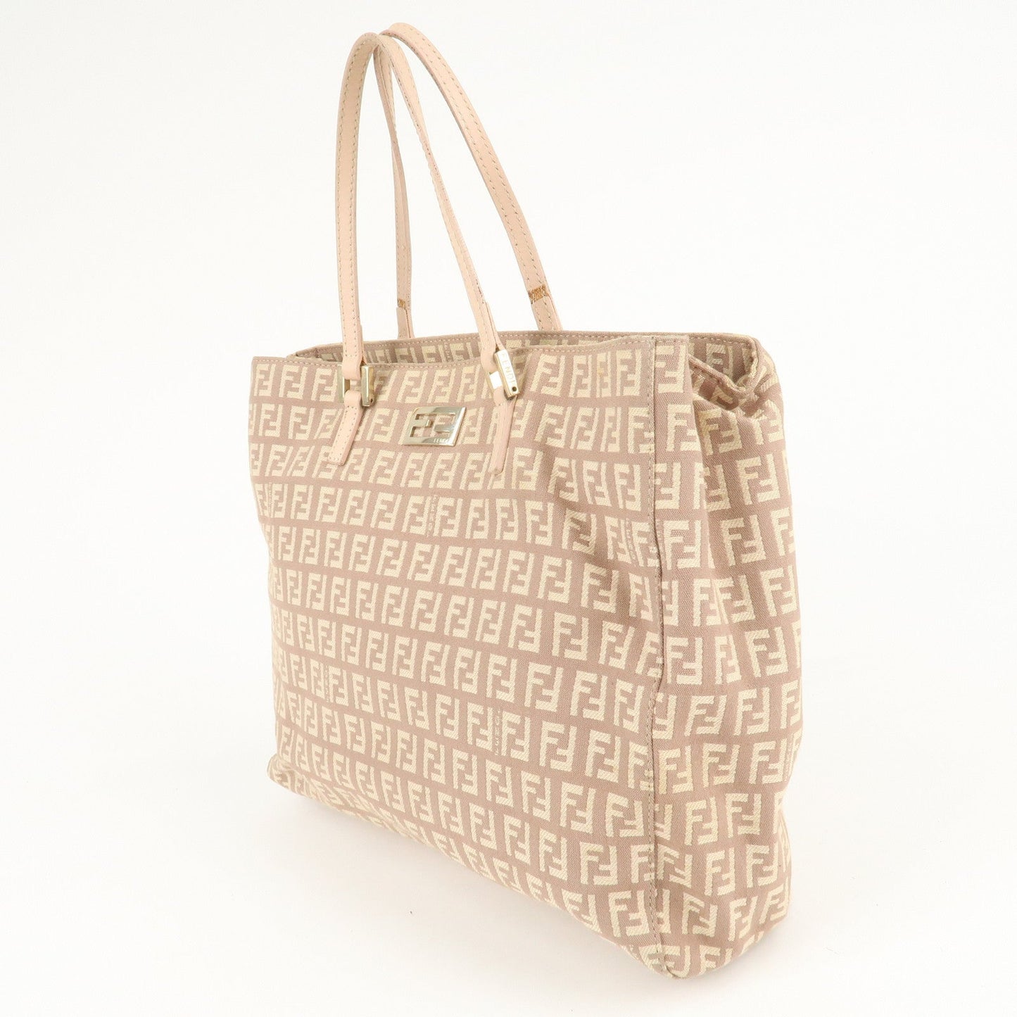 FENDI Zucchino Canvas Leather Tote Bag Pink Beige 8BH133  d