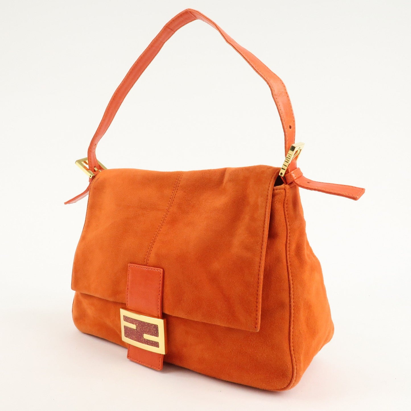 FENDI Mamma Baguette Suede Leather Shoulder Bag Orange 26325  d