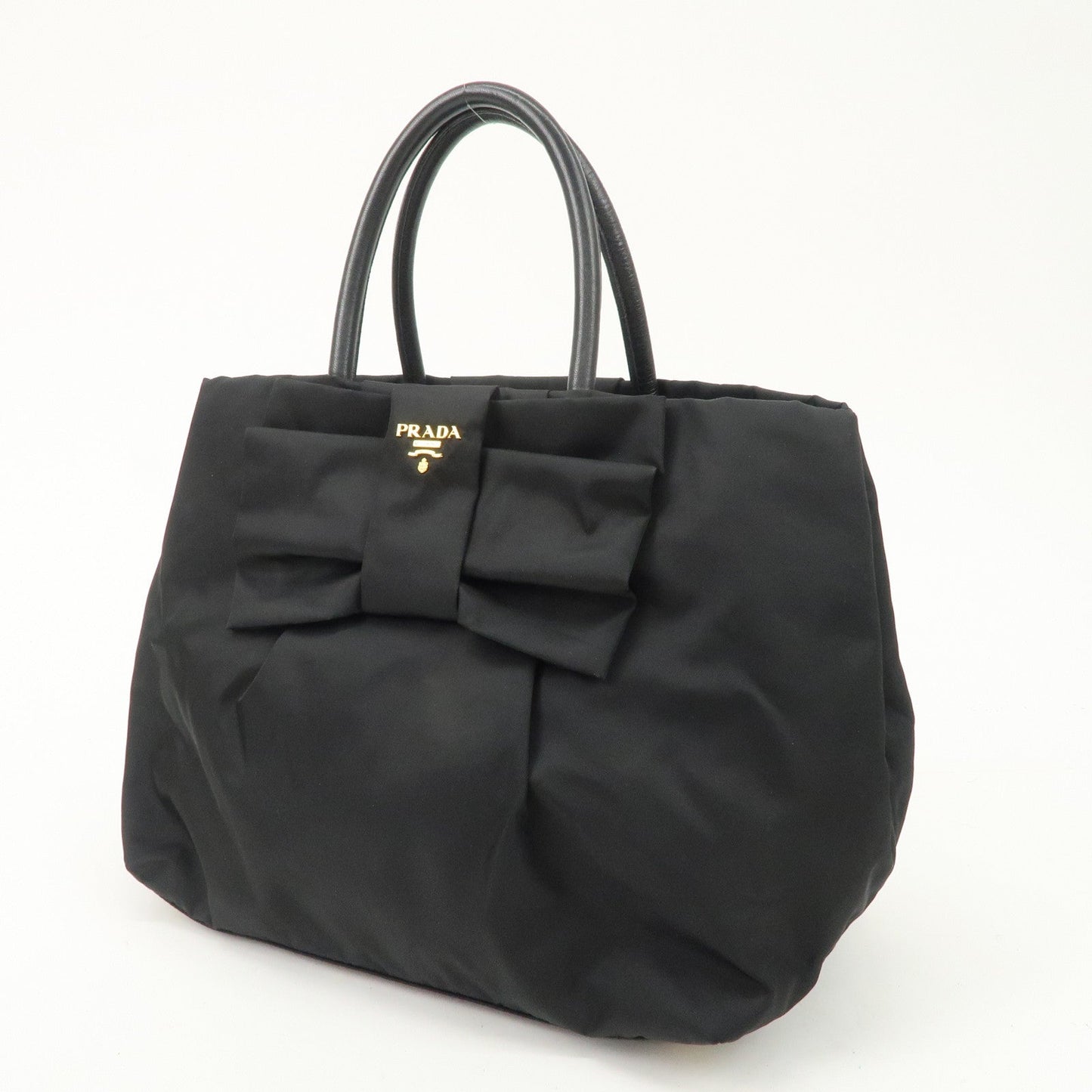 PRADA Nylon Leather Ribbon Hand Bag Tote Bag NERO Black BN1601  d