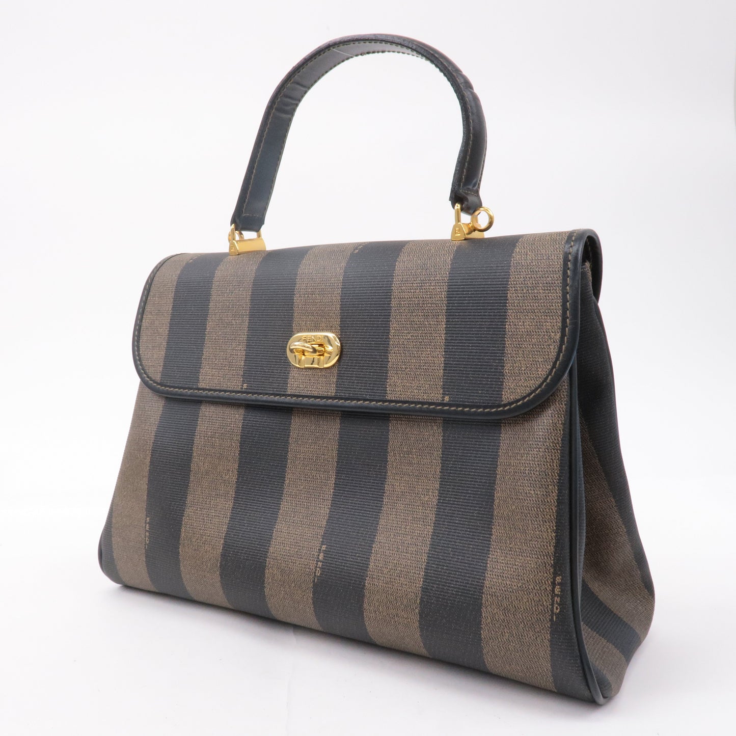 FENDI Pequin PVC Leather 2Way Bag Hand Bag Khaki Black 11653