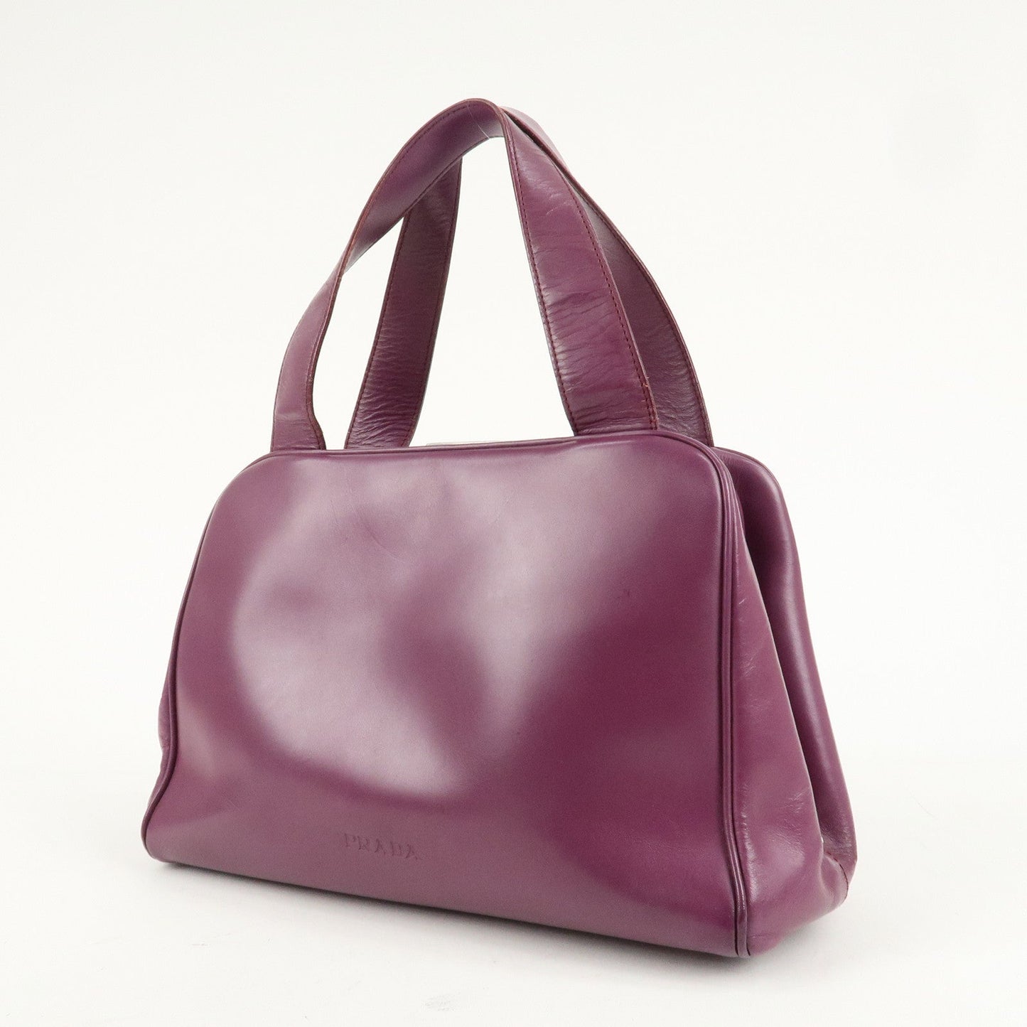 PRADA Leather Tote Bag Hand Bag Purple Antique Black HDW  d