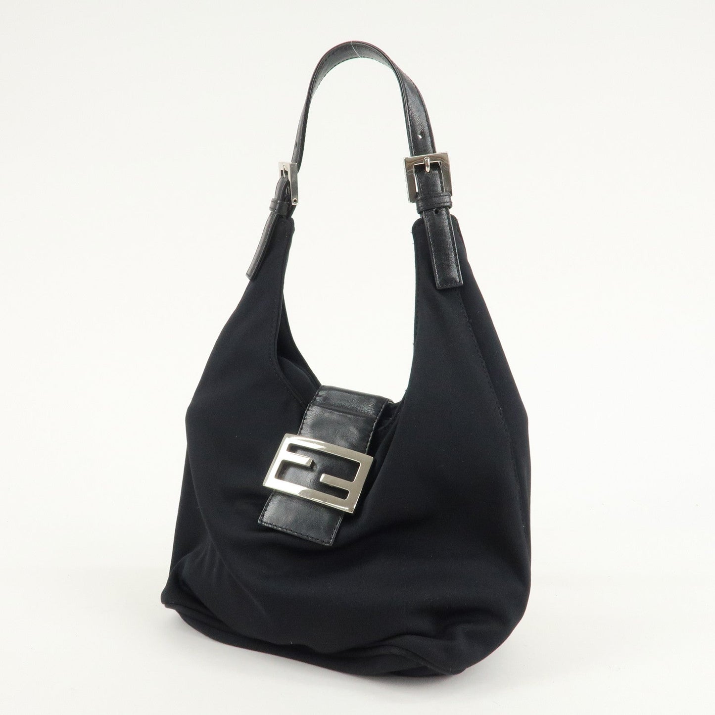 FENDI Cotton Leather Shoulder Bag Black 26686  d