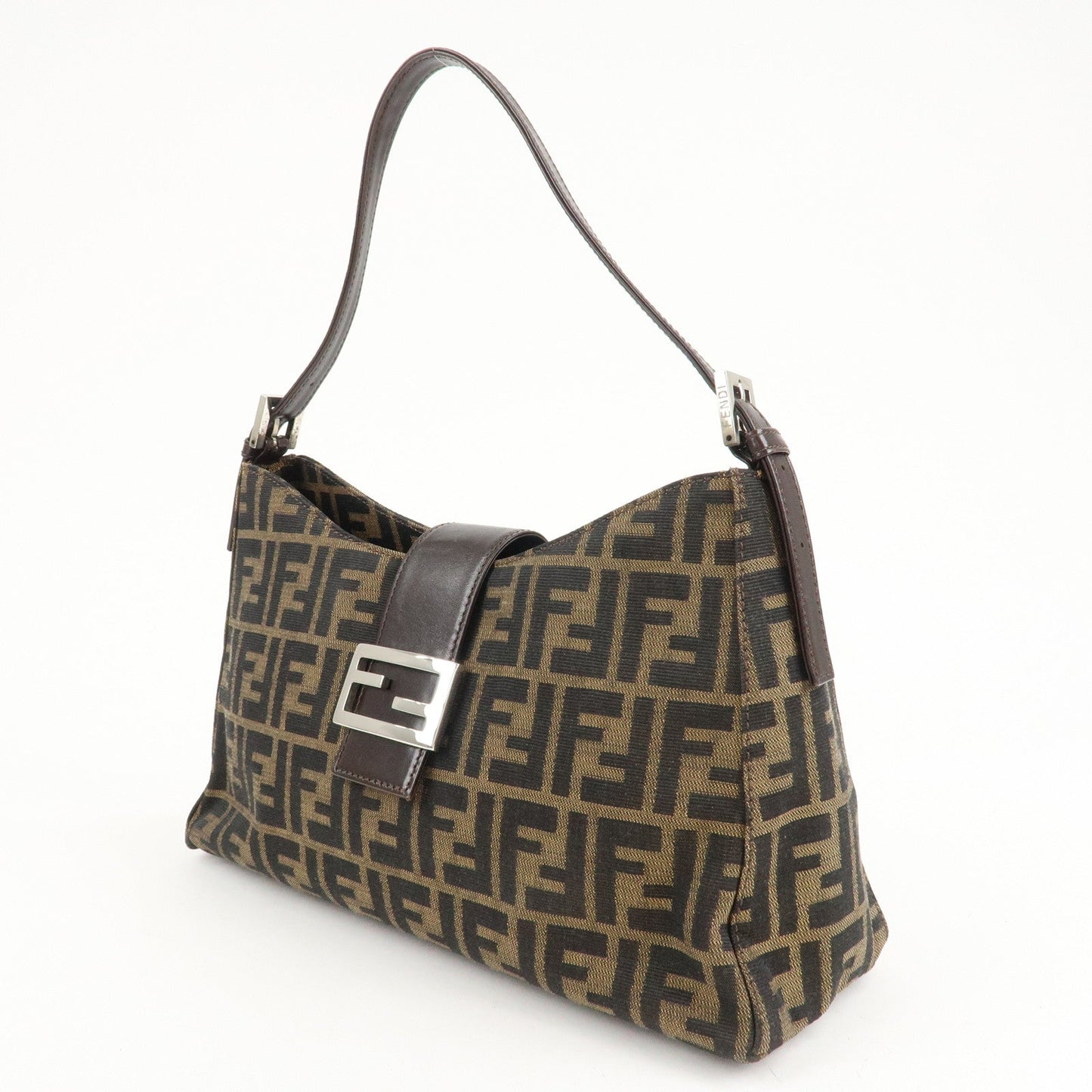 FENDI Zucca Canvas Leather Shoulder Bag Brown Black 9161150001  d