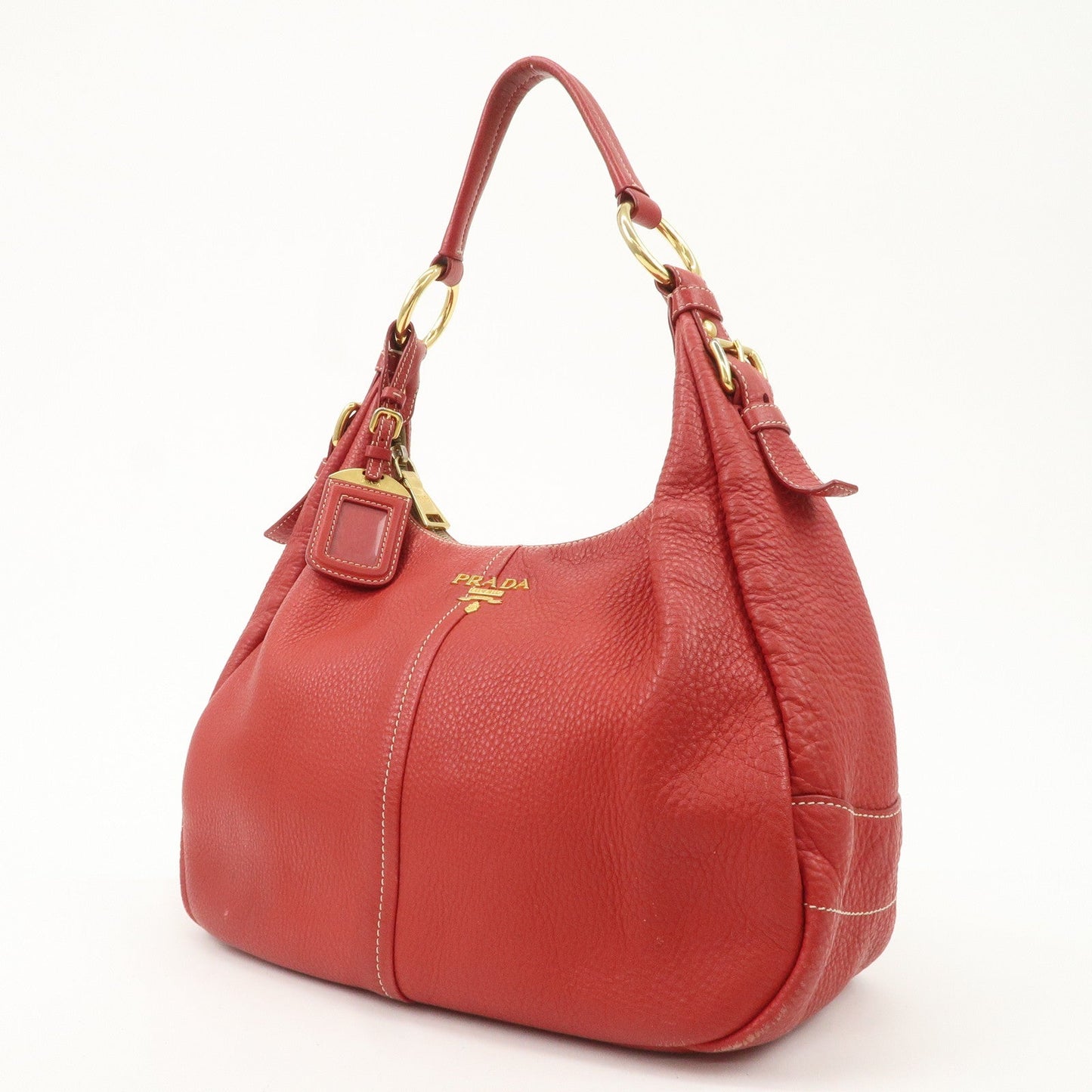 PRADA Logo Leather Shoulder Bag Hand Bag Red BR4373  d