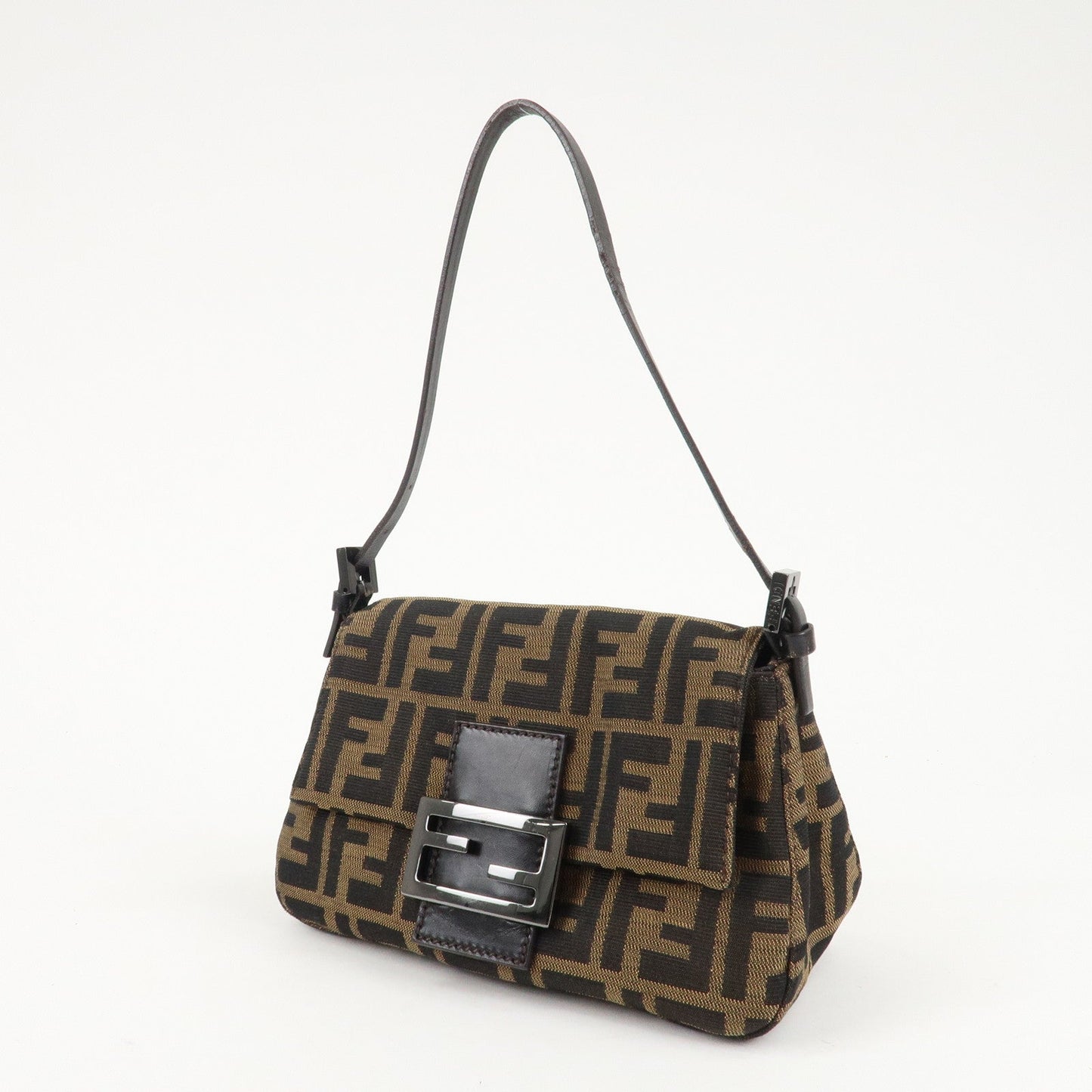 FENDI Mini Mamma Baguette Zucca Shoulder Bag Black Brown 8BR180  d