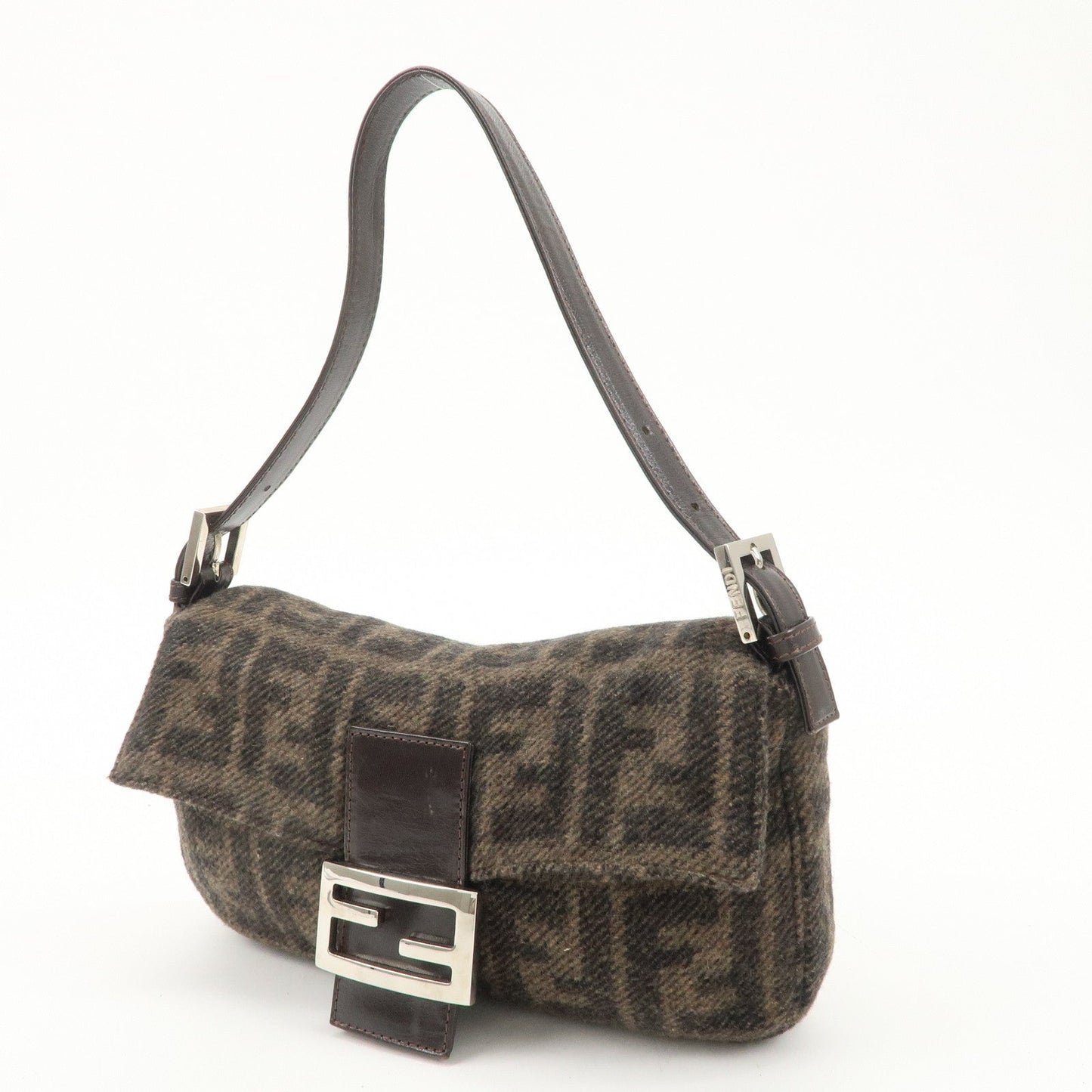 FENDI Mamma Buguette Zucca Wool Leather Shoulder Bag 26424  d