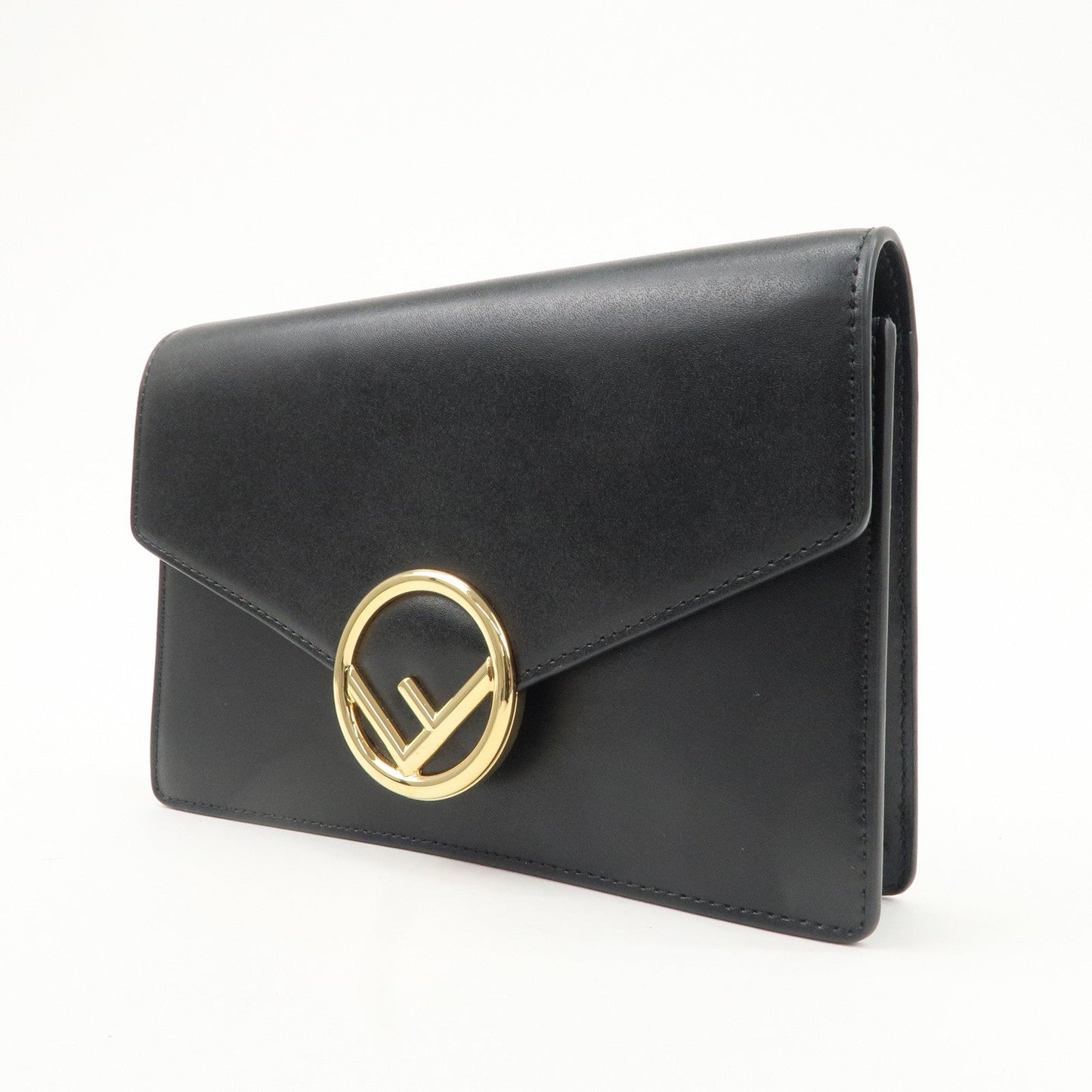 FENDI F is FENDI Leather Chain Wallet Clutch Bag Black 8BS006  d