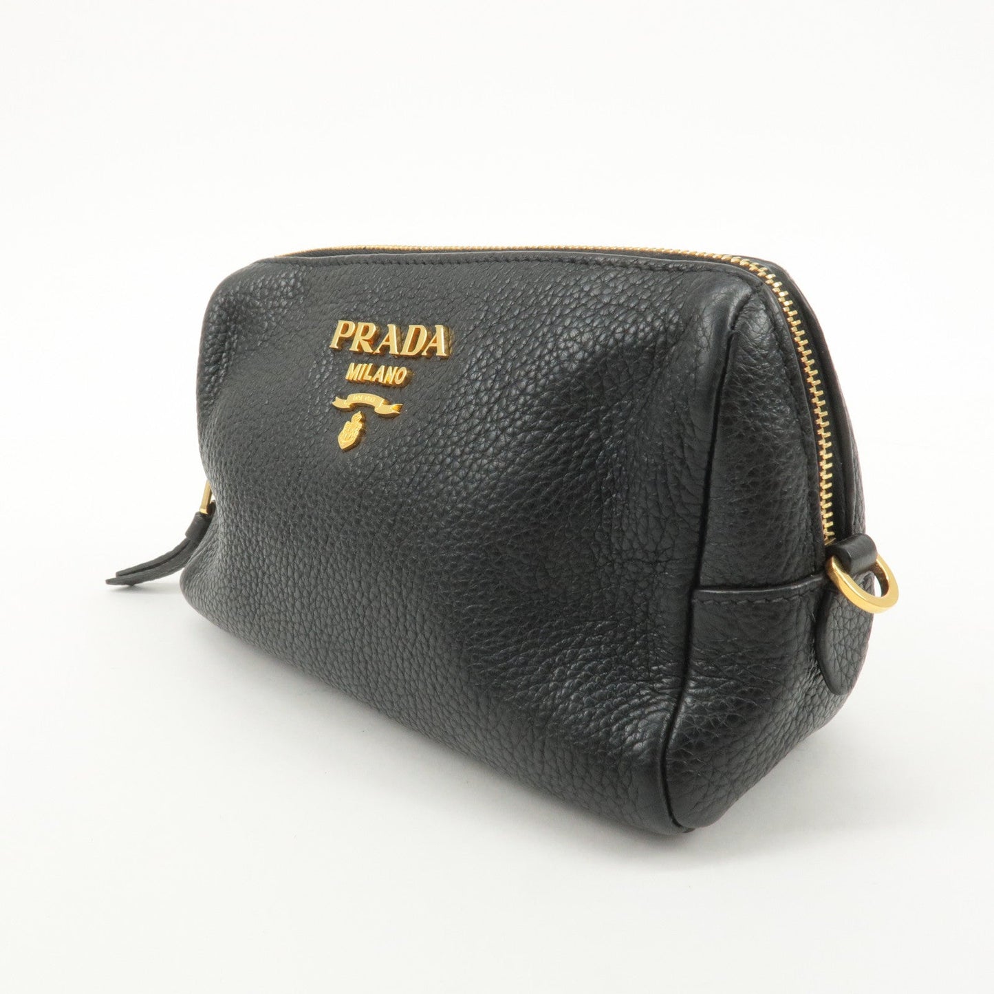 PRADA Logo Leather Pouch Cosmetic Pouch Black  d