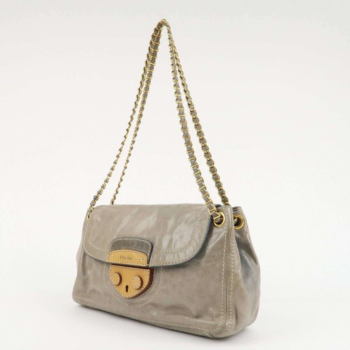 PRADA Leather Chain Shoulder Bag Gray BR4657  d