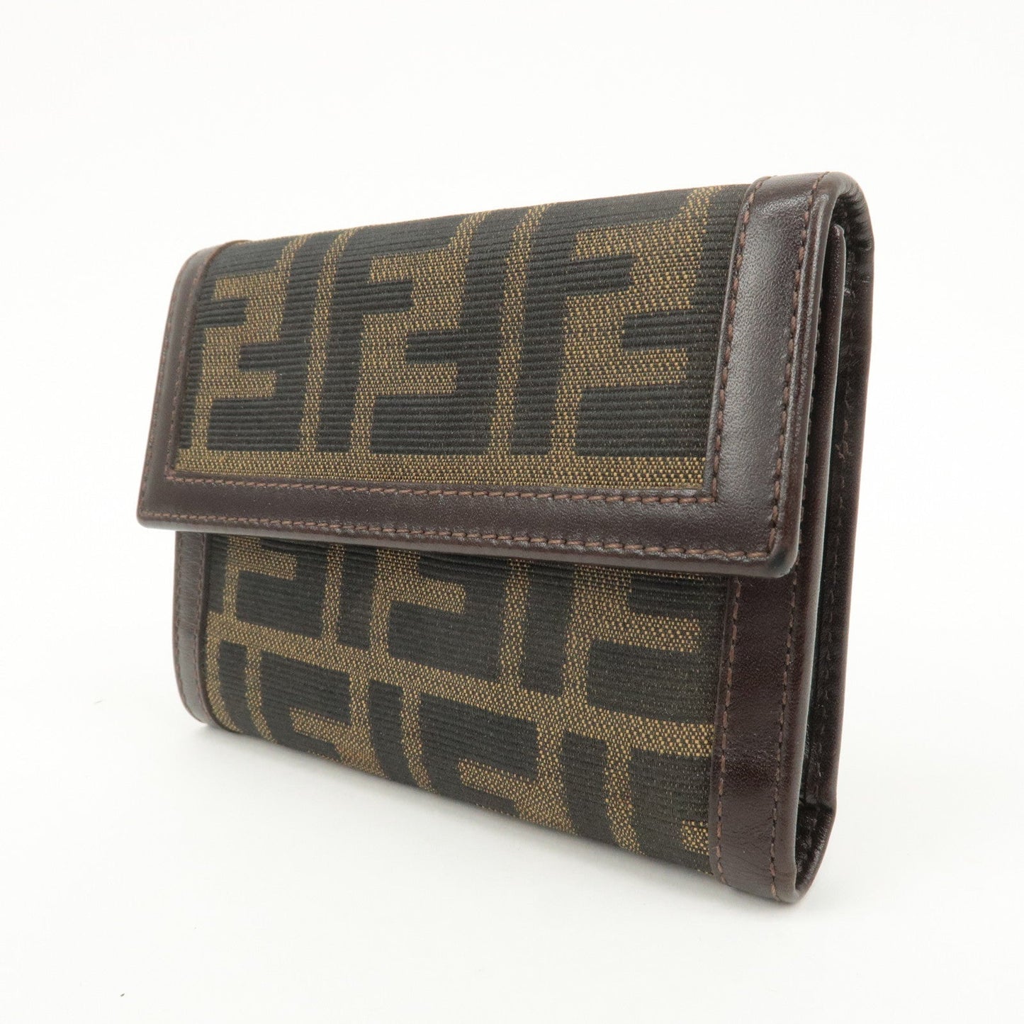 FENDI Zucca Canvas Leather Hook Tri-fold Wallet Brown 30729  d
