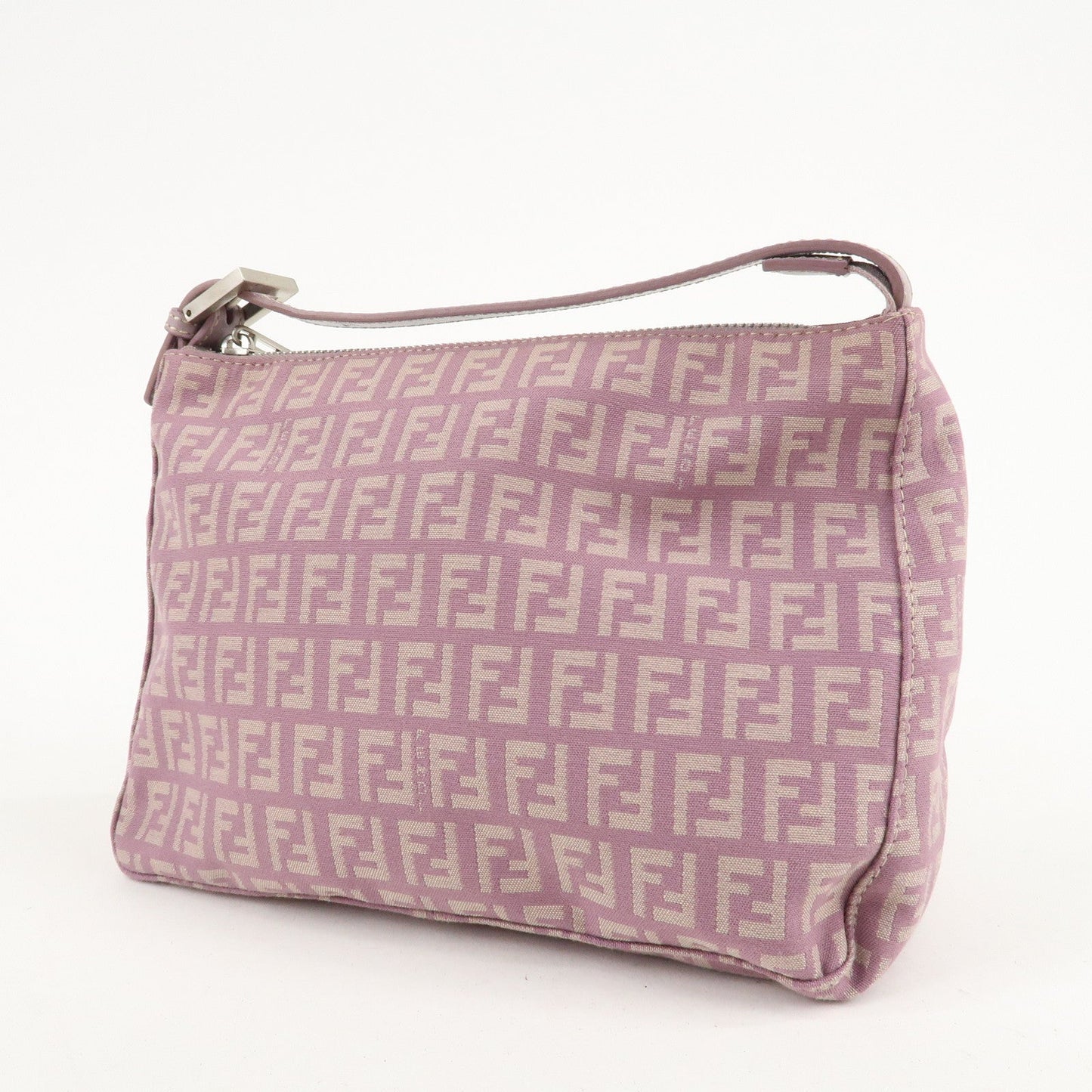 Auth FENDI  Zucchino Canvas Leather Hand Bag Pouch Purple Beige 8N0005  d F/S  d