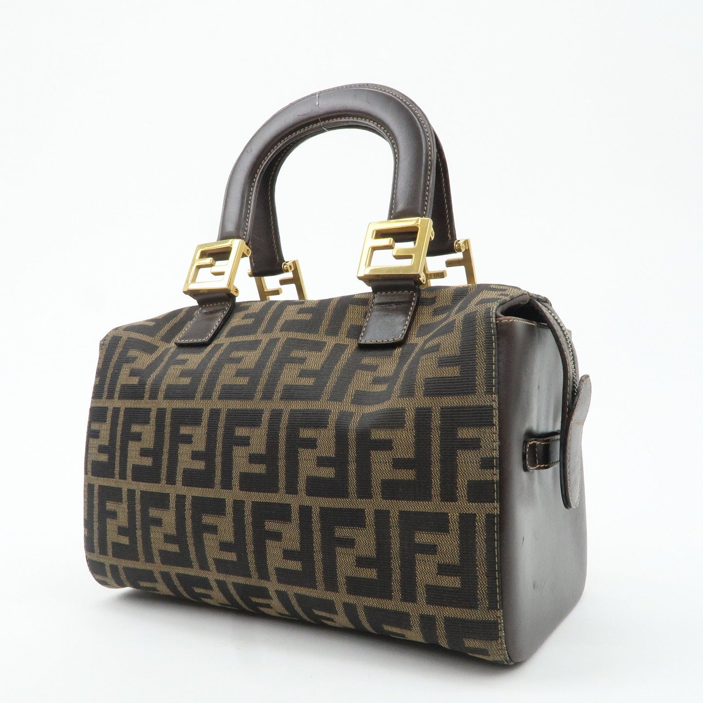 FENDI Zucca Canvas Leather Hand Bag Brown Black  d