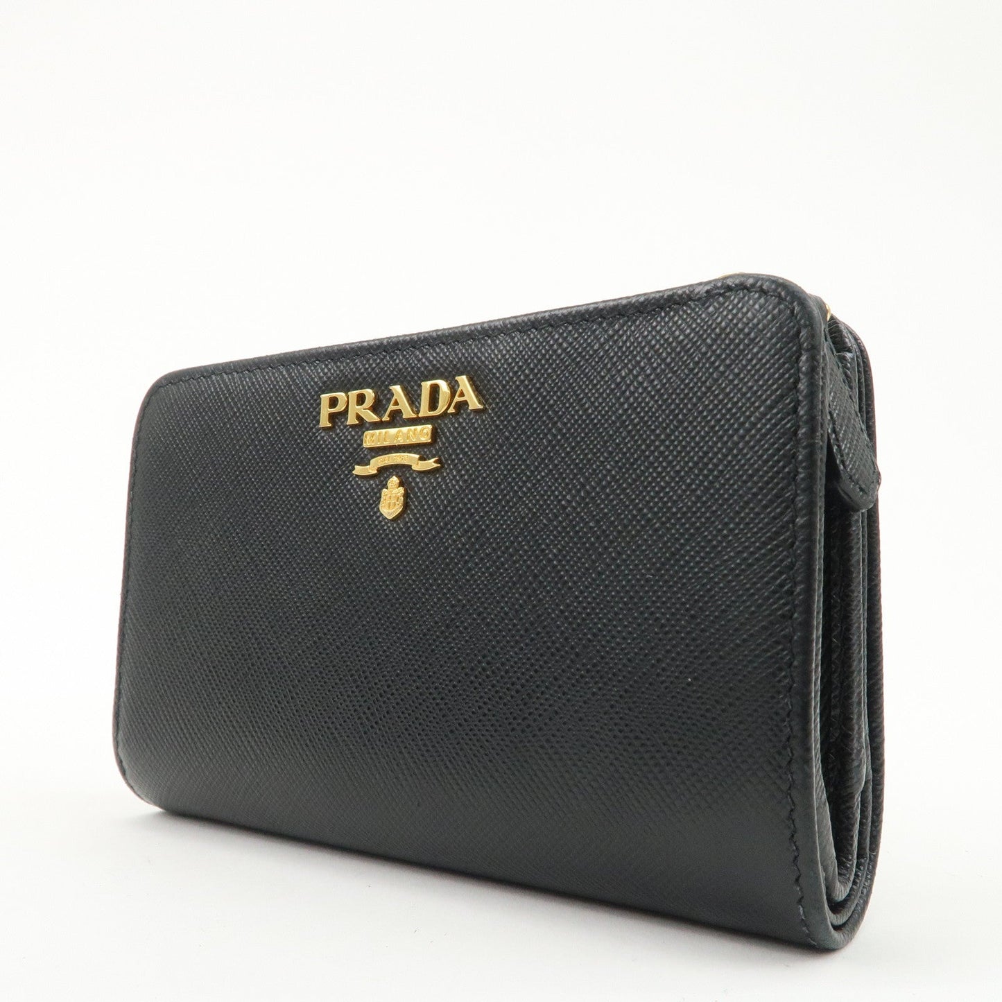 PRADA Saffiano Leather Bi-Fold Wallet Purse Black 1ML225  d