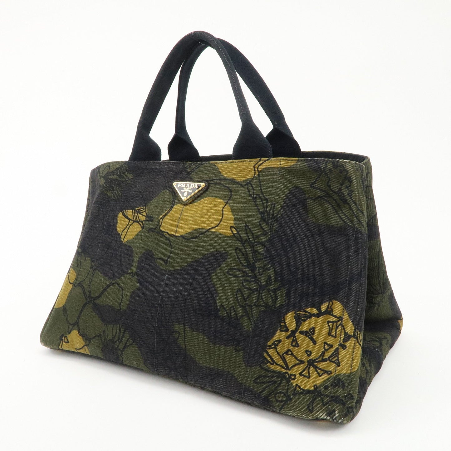PRADA Logo Canapa Large Canvas Tote Hand Bag Camouflage BN1872  d
