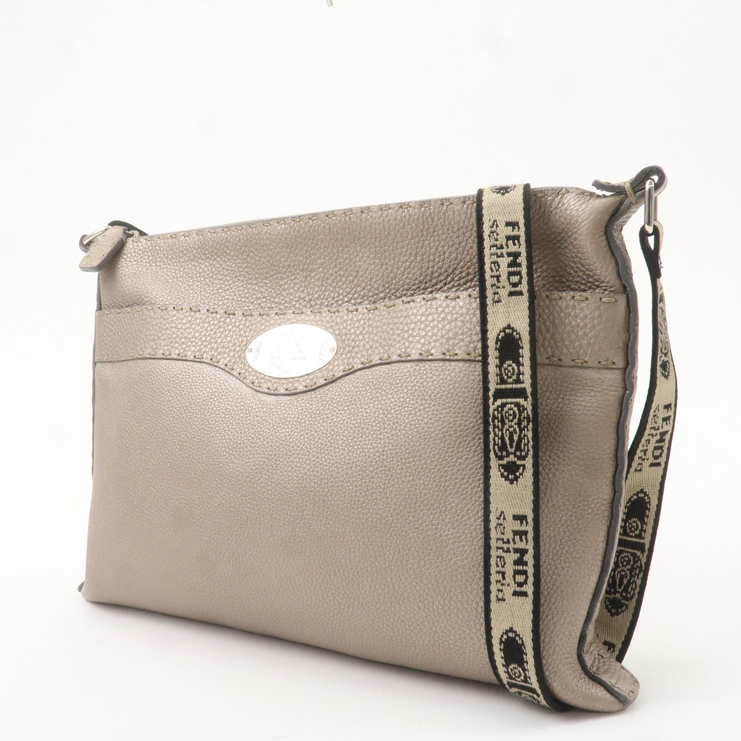 Fendi Selleria Leather Shoulder Bag Metalic Gray 8BT093