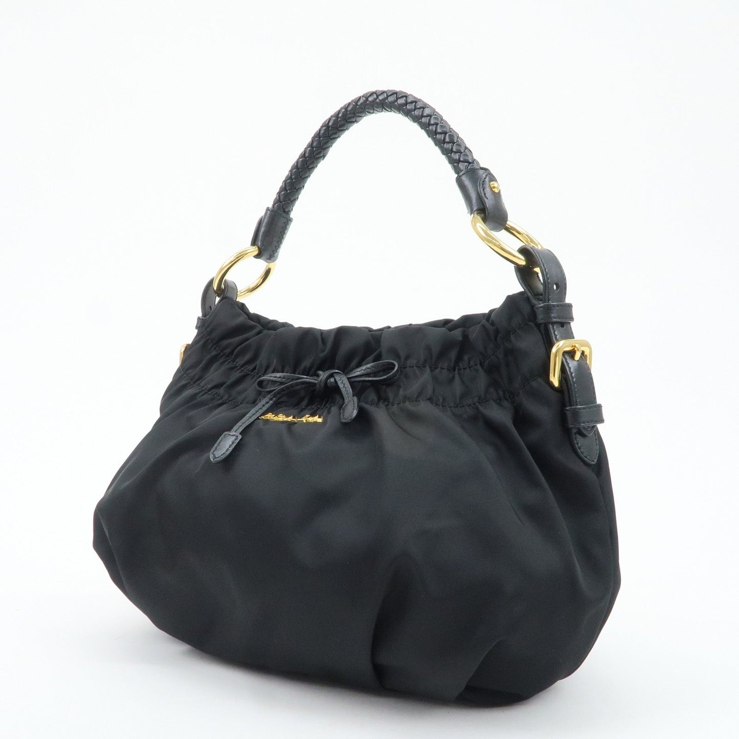 PRADA Nylon Leather Shoulder Bag Black  d