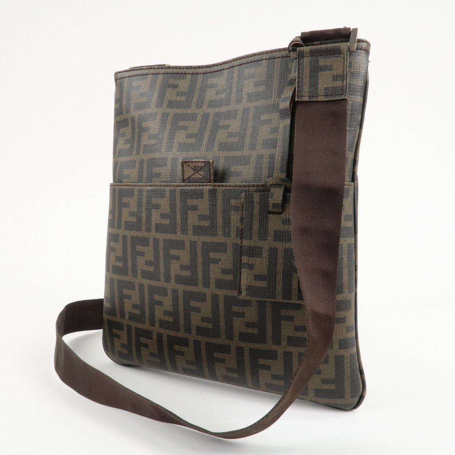 FENDI Zucca Print PVC Shoulder Bag Khaki Black 7VA207  d