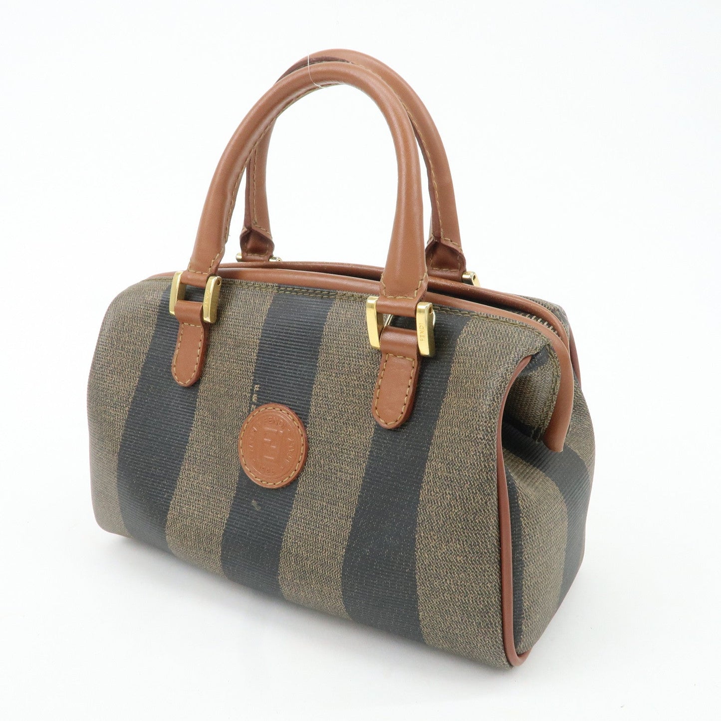 FENDI Pequin PVC Leather Hand Bag Brown Black 259021  d