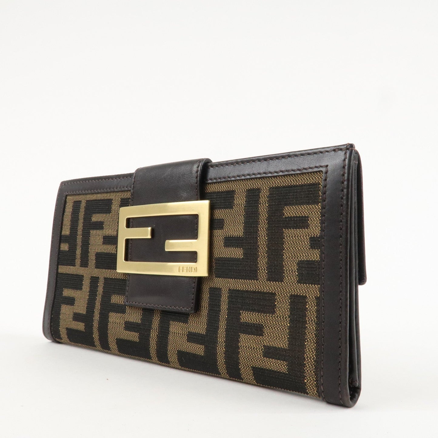 FENDI Zucca Canvas Leather Long Bi-fold Wallet Brown 8M0032  d