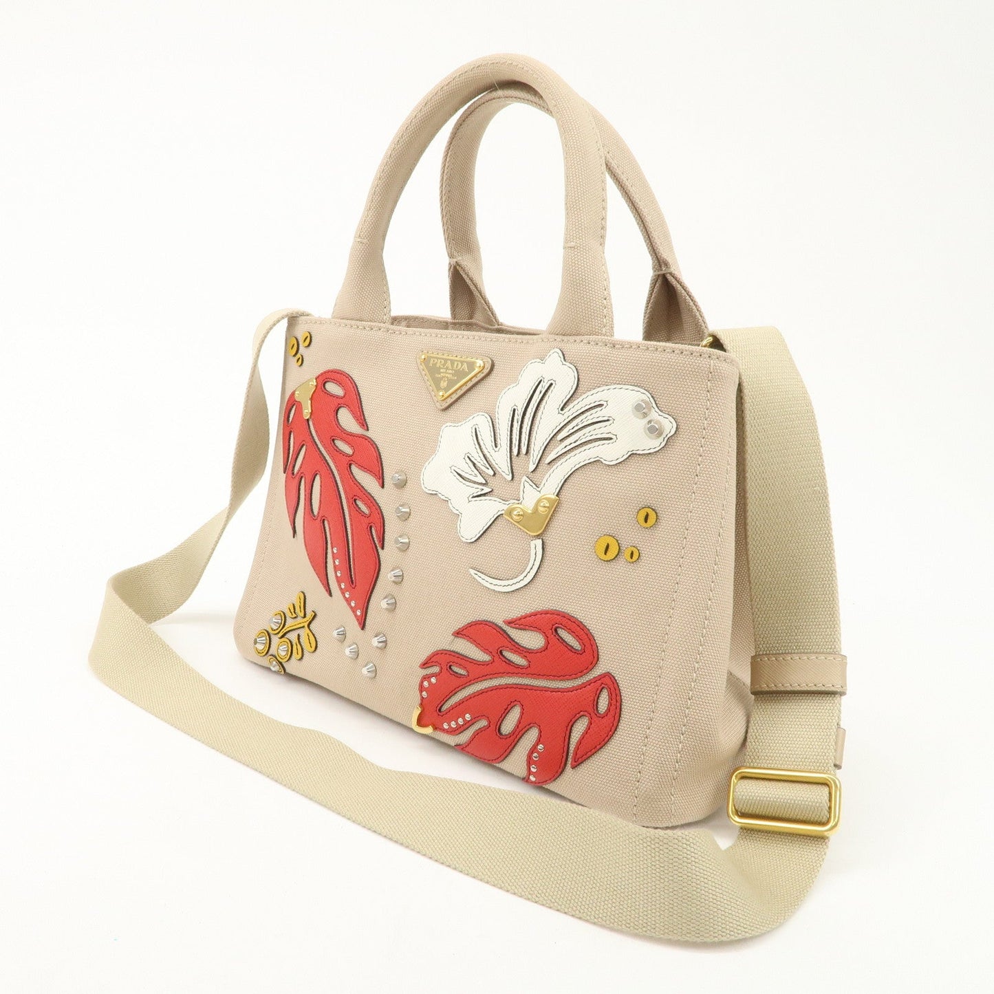 PRADA Hibiscus Canapa Mini Canvas Leather 2Way Bag Beige 1BG439  d