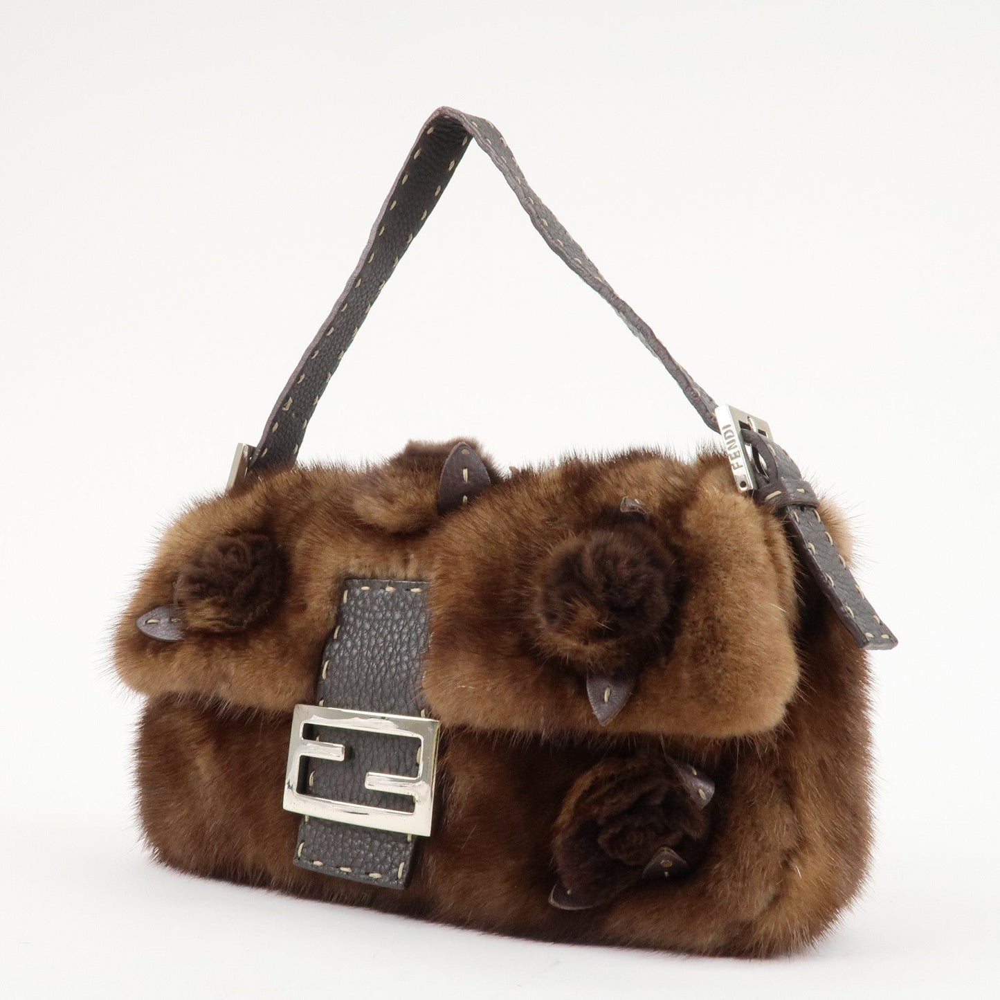 FENDI Mamma Baguette Selleria Mink Leather Shoulder Bag 8BR101  d
