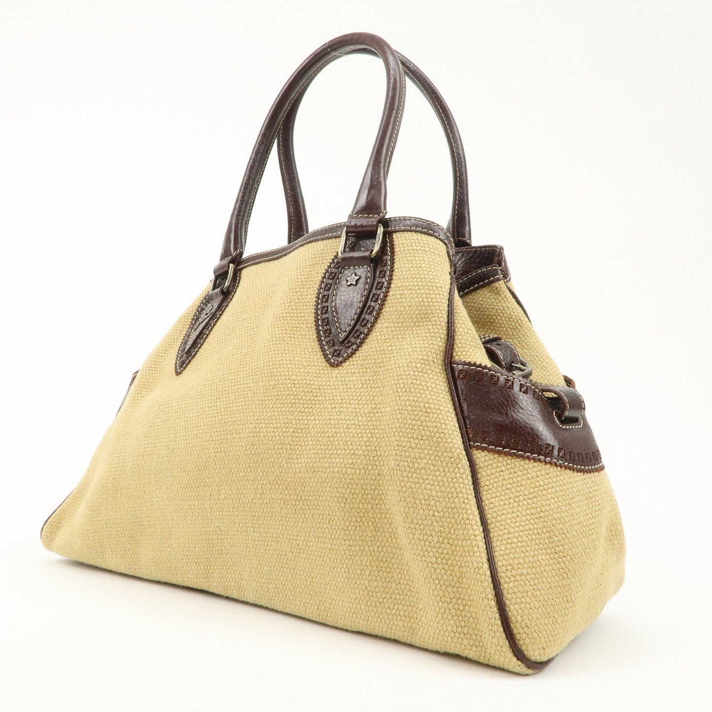 FENDI Ethnico Zucca Canvas Leather Shoulder Bag Beige Brown 8BN162  d